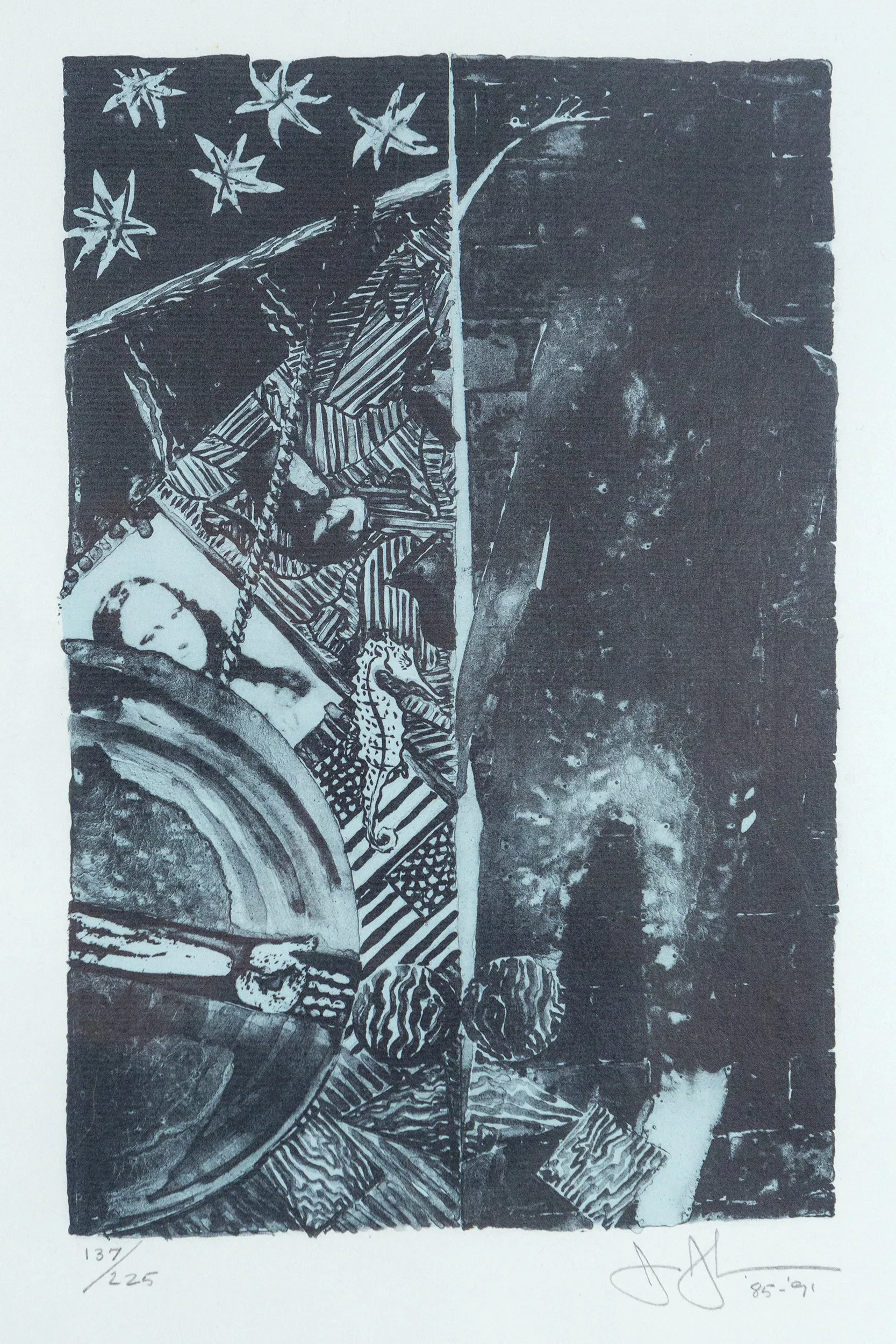 JASPER JOHNS "SUMMER BLUE" LITHOGRAPH, 1991