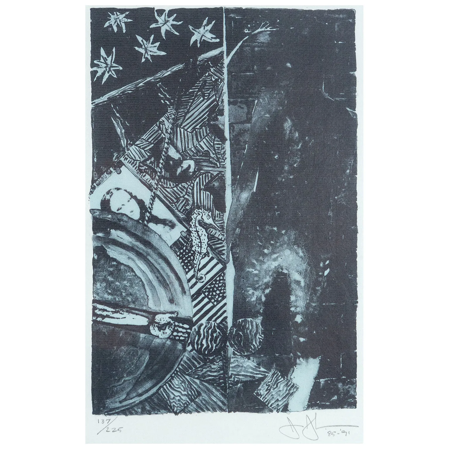 JASPER JOHNS "SUMMER BLUE" LITHOGRAPH, 1991