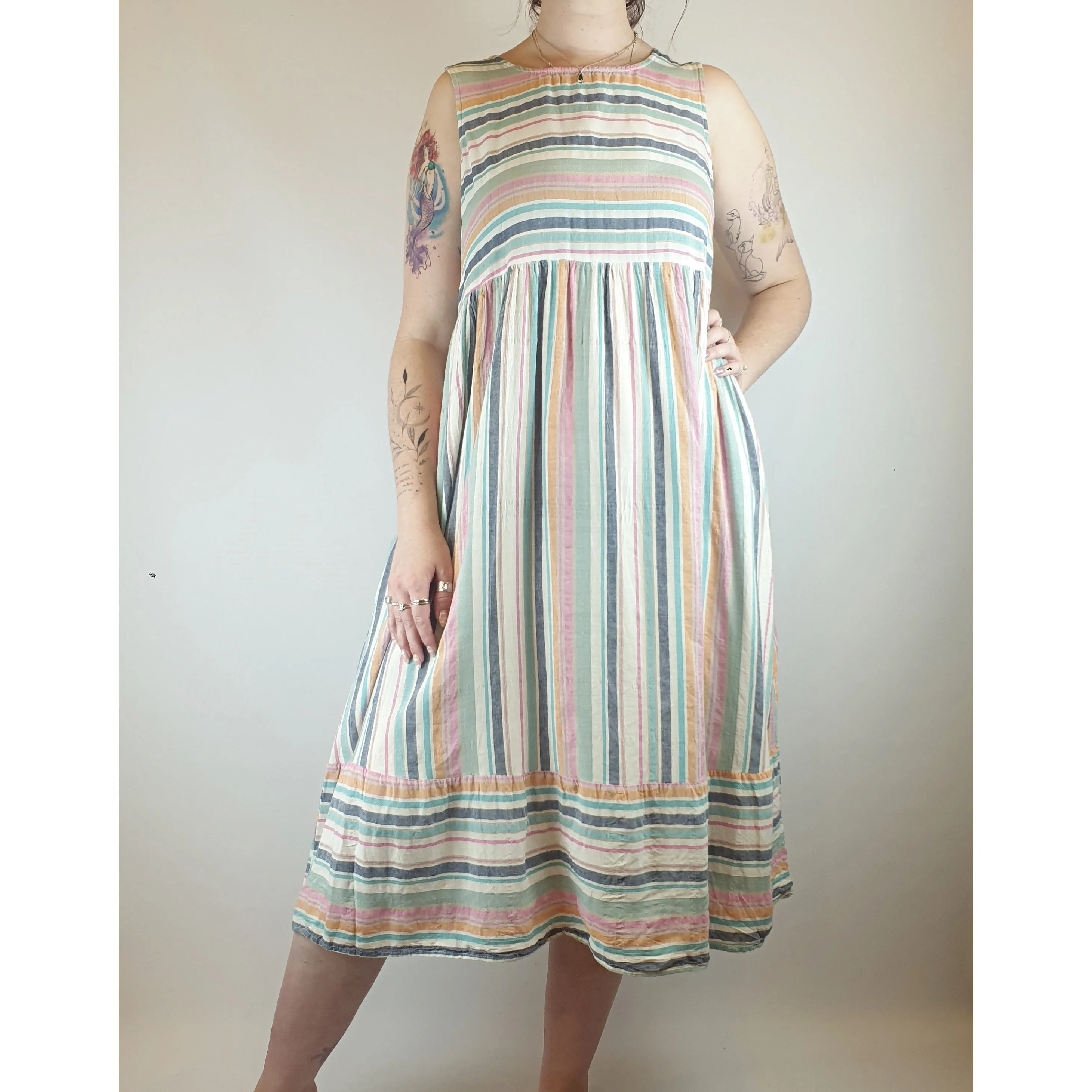 Label of Love cotton mix striped sleeveless maxi dress with pockets size M (best fits 12)