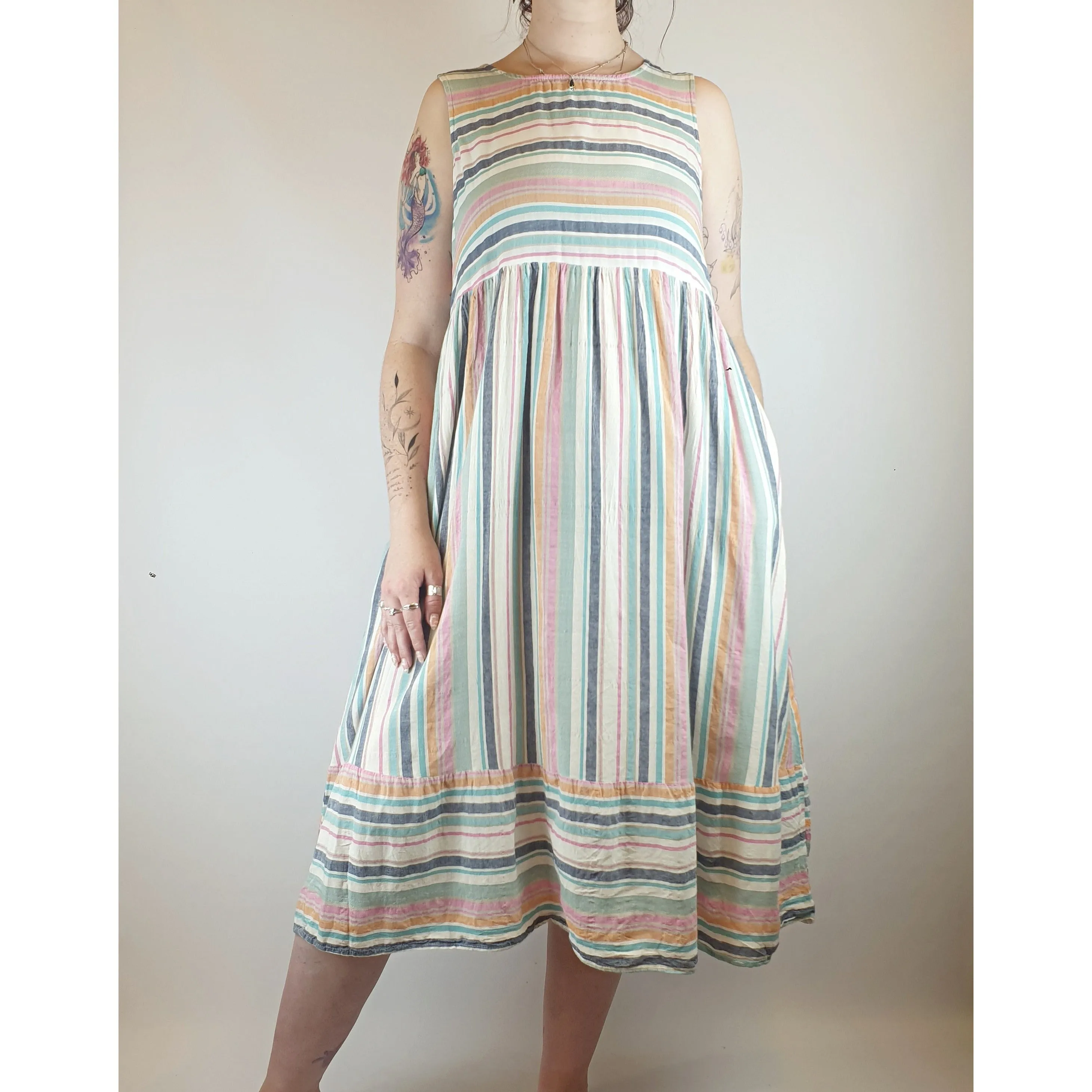 Label of Love cotton mix striped sleeveless maxi dress with pockets size M (best fits 12)