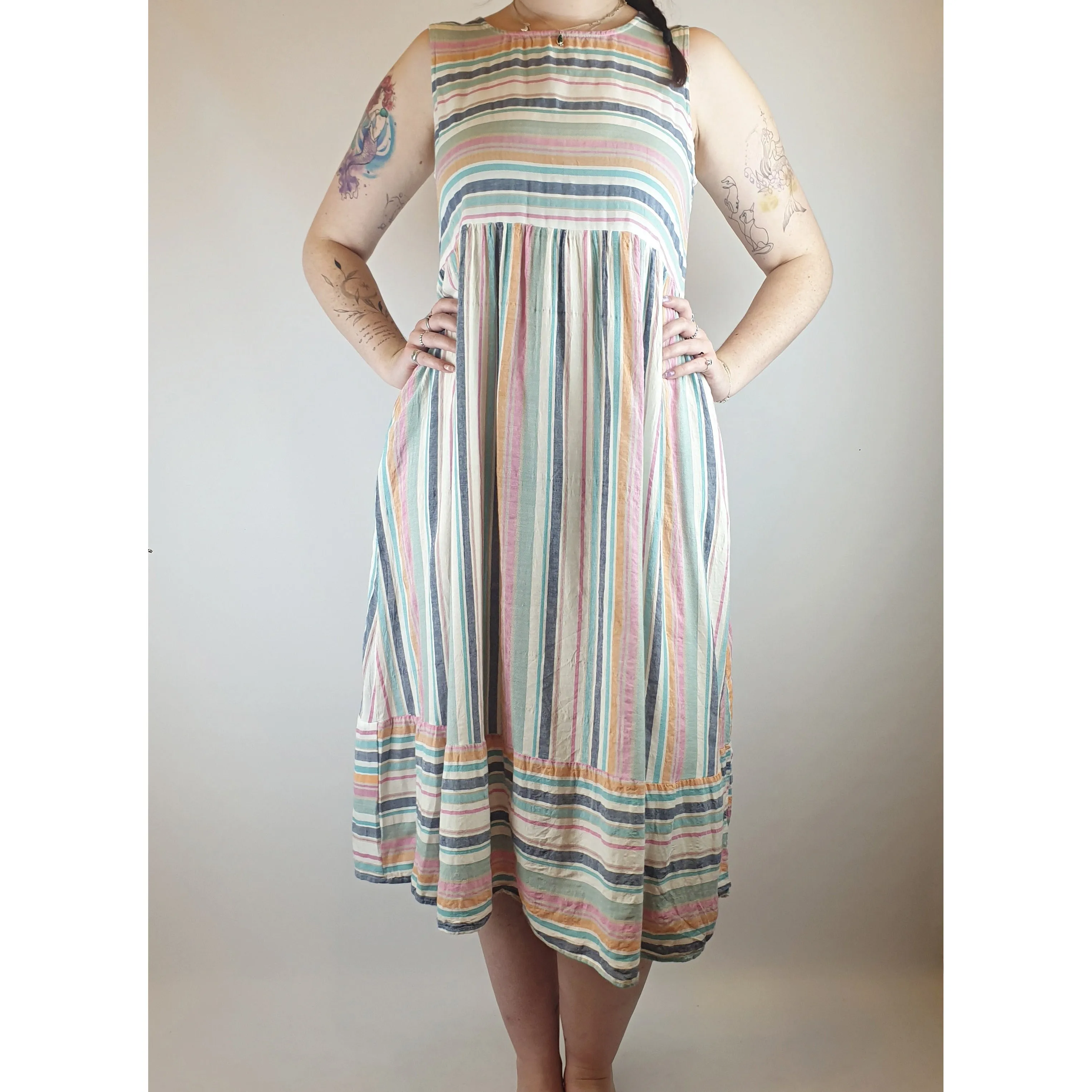 Label of Love cotton mix striped sleeveless maxi dress with pockets size M (best fits 12)