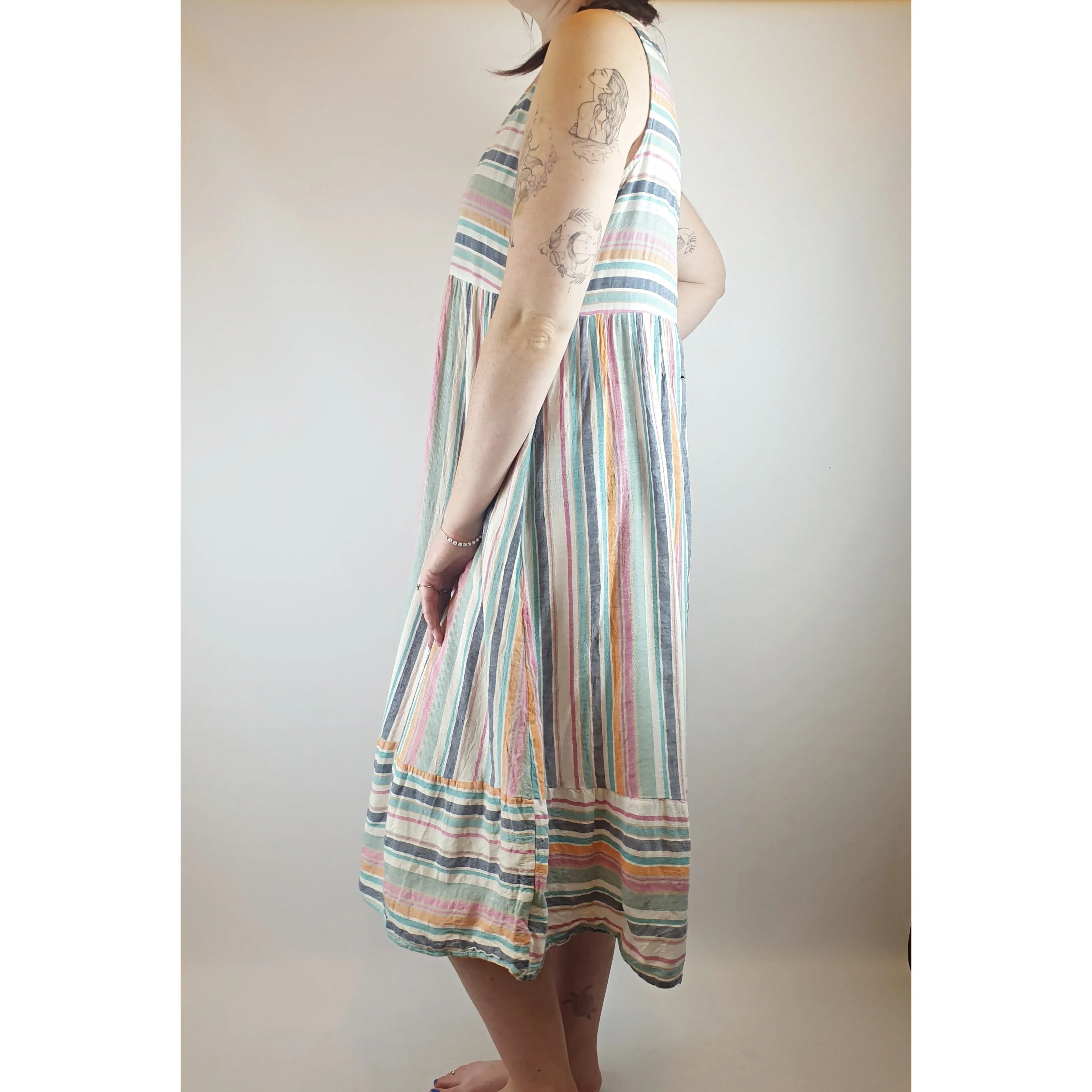 Label of Love cotton mix striped sleeveless maxi dress with pockets size M (best fits 12)