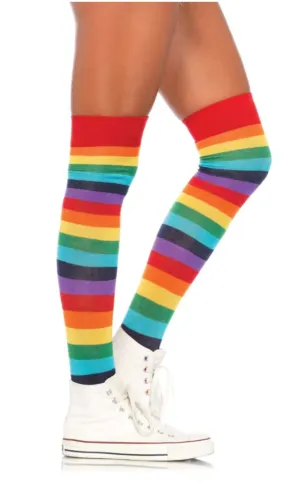 Leg Avenue Spandex Acrylic Rainbow Striped Thigh Highs 6606