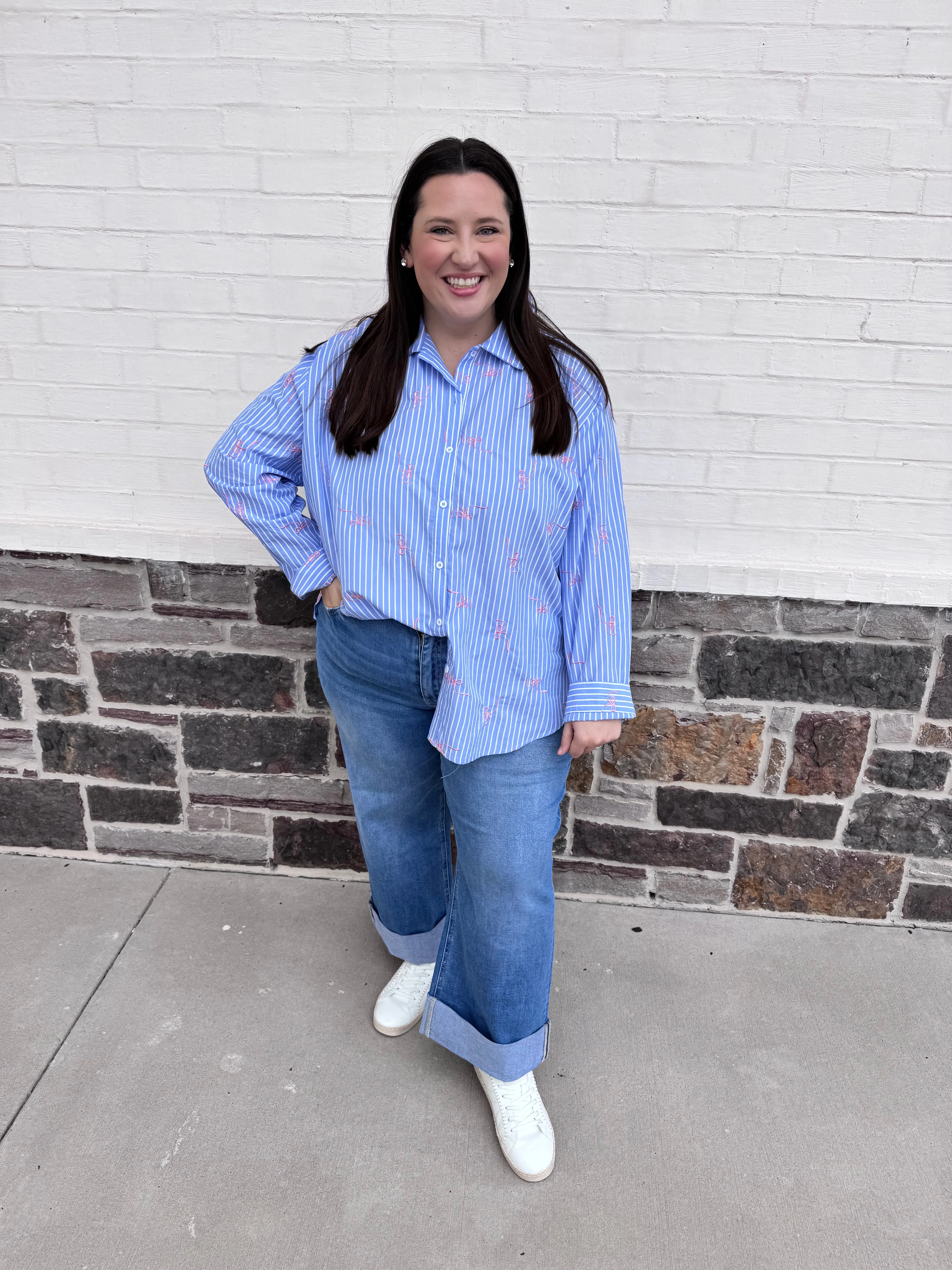 Let's Be Clear Bow Button Down