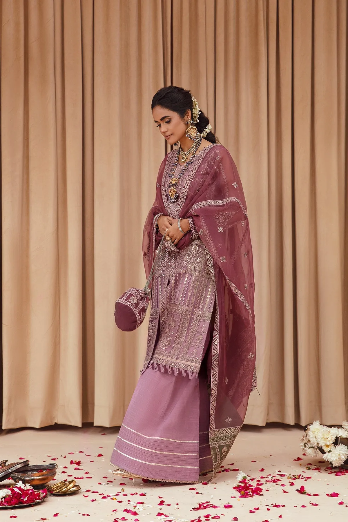 Lilac Heavily Embroidered Pakistani Kameez Trousers Wedding Dress