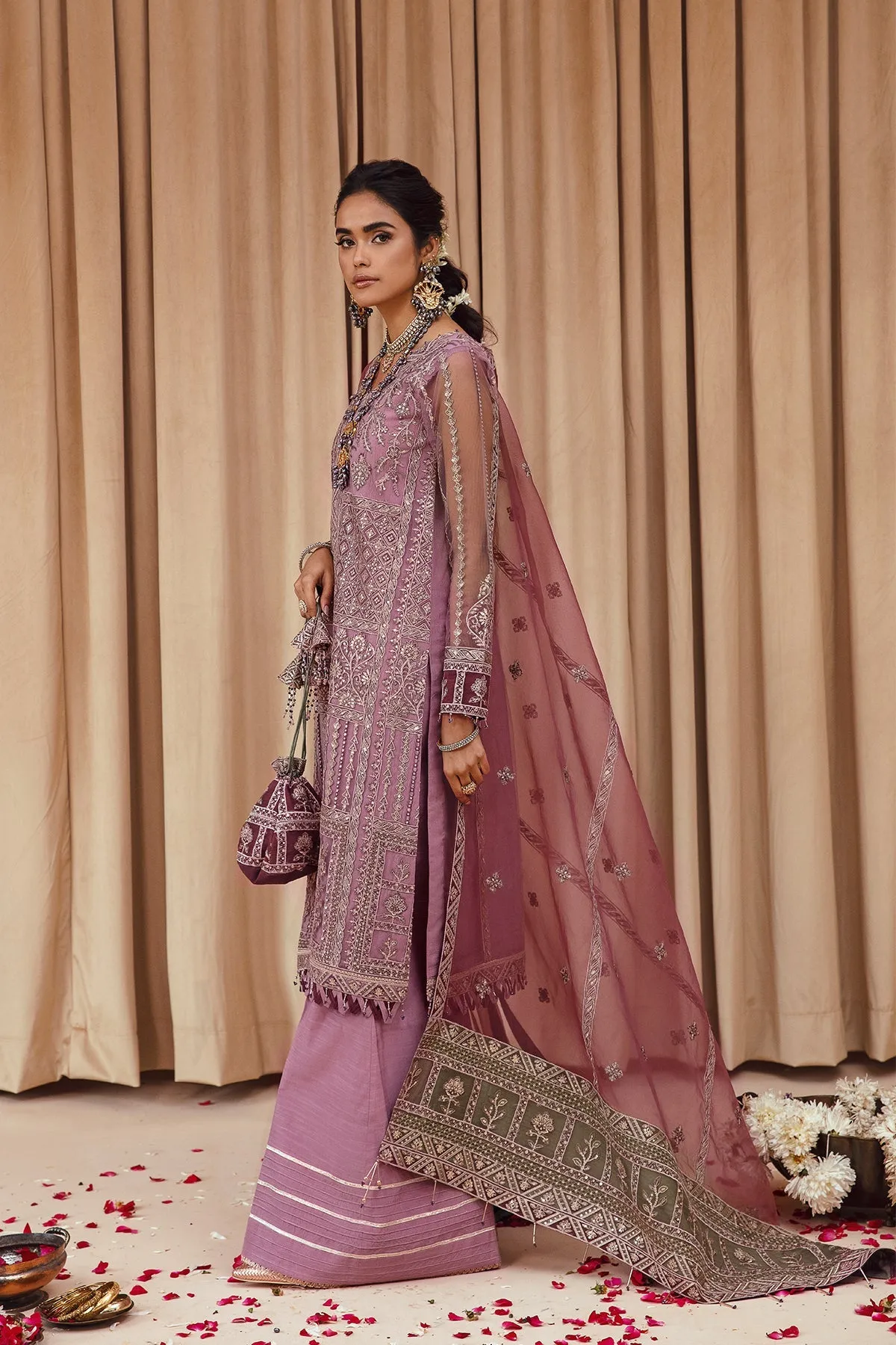 Lilac Heavily Embroidered Pakistani Kameez Trousers Wedding Dress