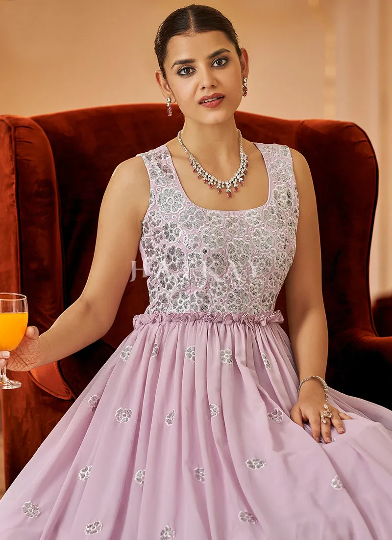 Lilac Purple Floral Embroidered Wedding Gown