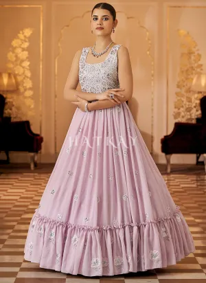 Lilac Purple Floral Embroidered Wedding Gown