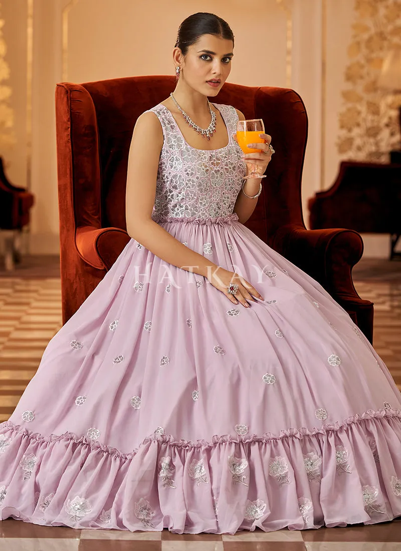 Lilac Purple Floral Embroidered Wedding Gown