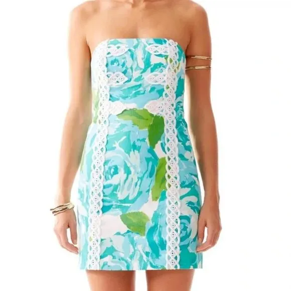 Lilly Pulitzer Tansy Strapless Dress Size 6 First Impression Blue Preppy Resort