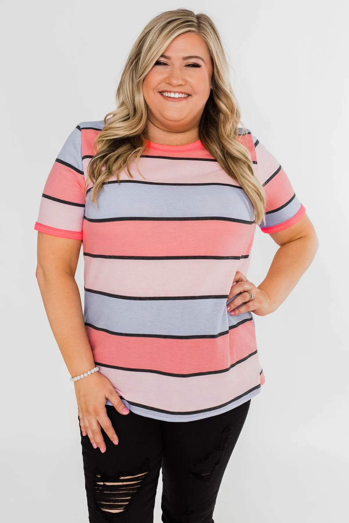 Live A Colorful Life Striped Top- Pink & Purple Tones