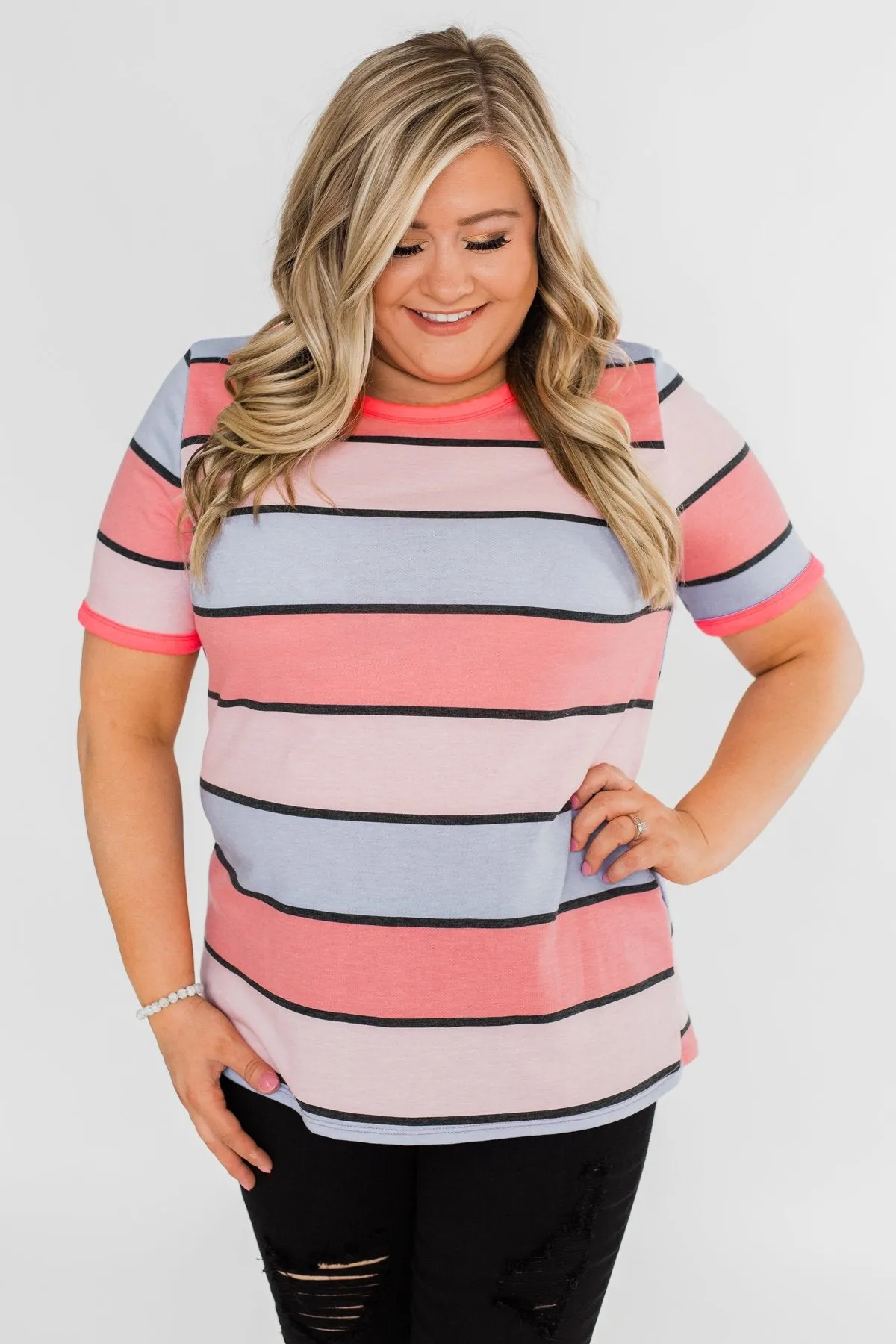 Live A Colorful Life Striped Top- Pink & Purple Tones
