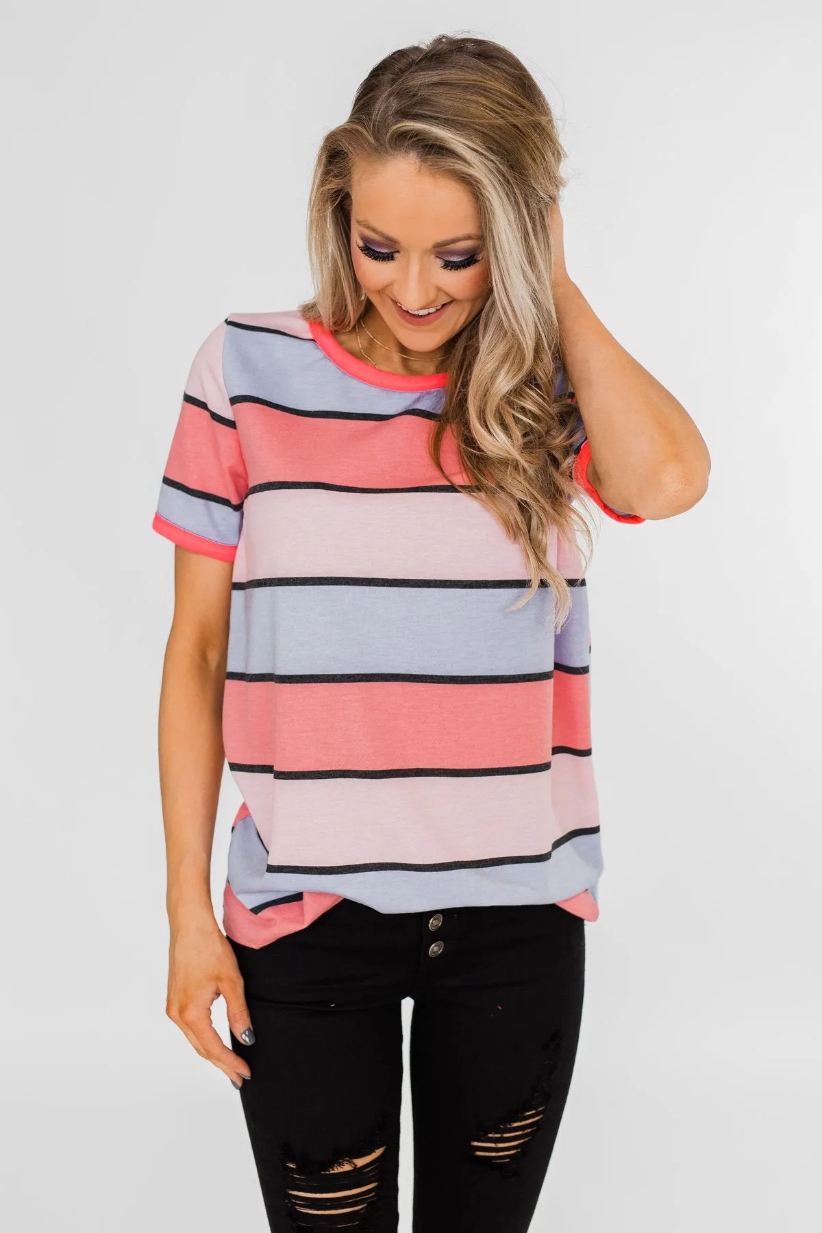 Live A Colorful Life Striped Top- Pink & Purple Tones