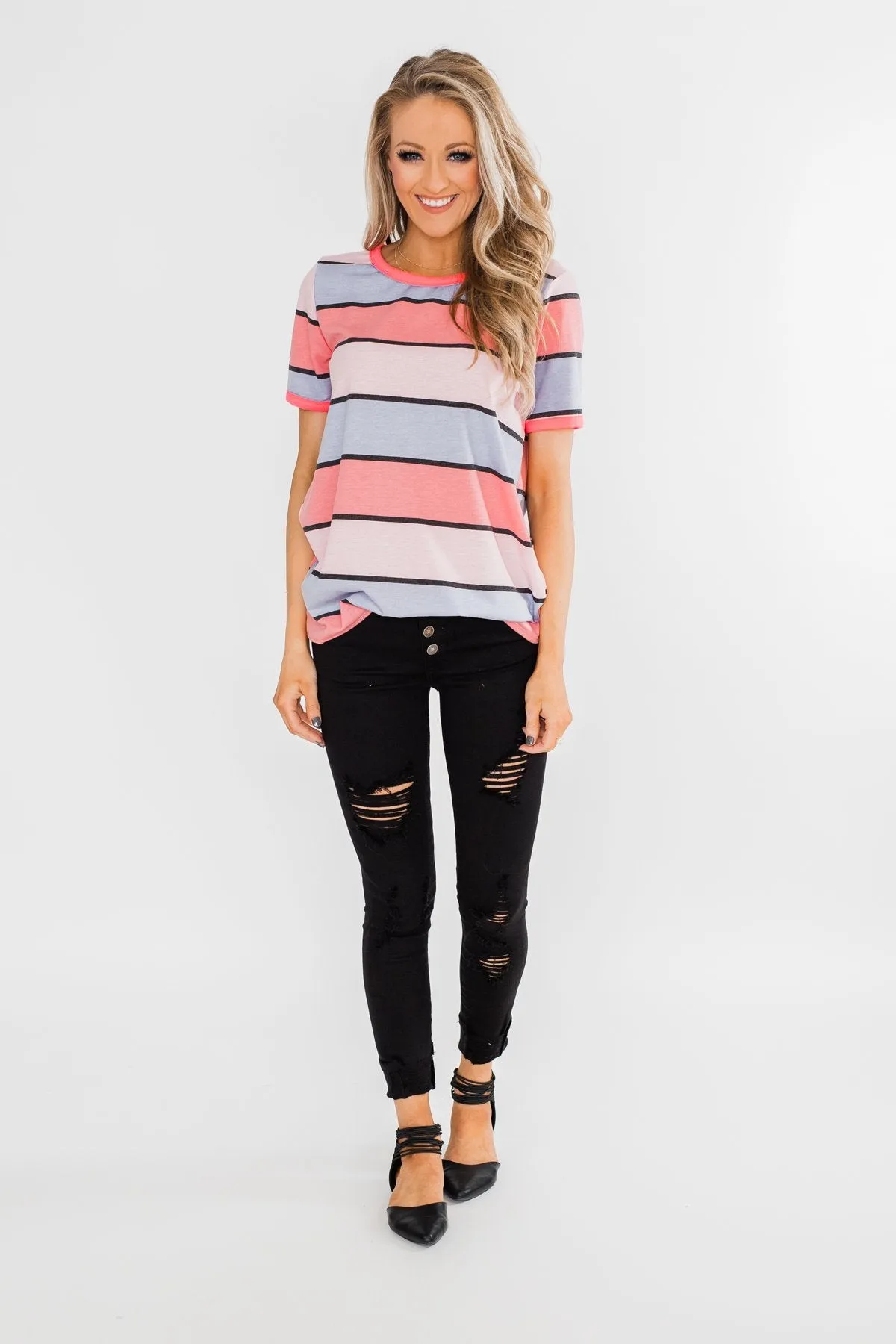 Live A Colorful Life Striped Top- Pink & Purple Tones