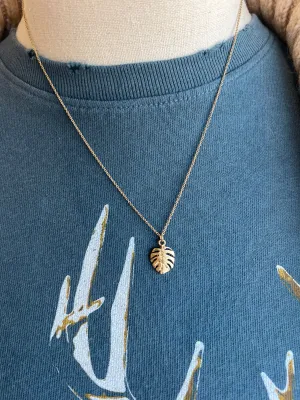 Louetta Palm Necklace in Brushed Gold