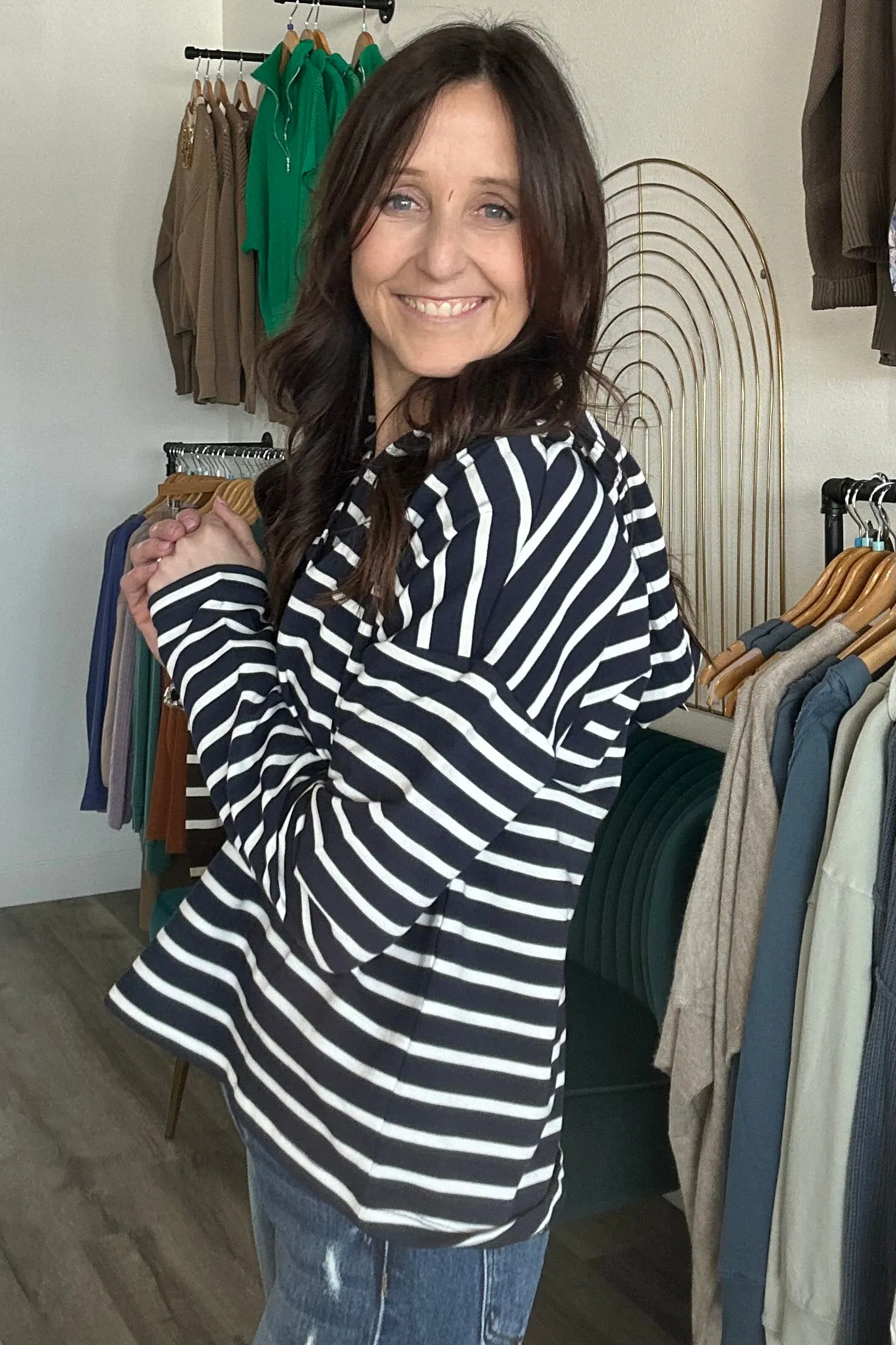 Luna Navy/White V Neck Hoodie