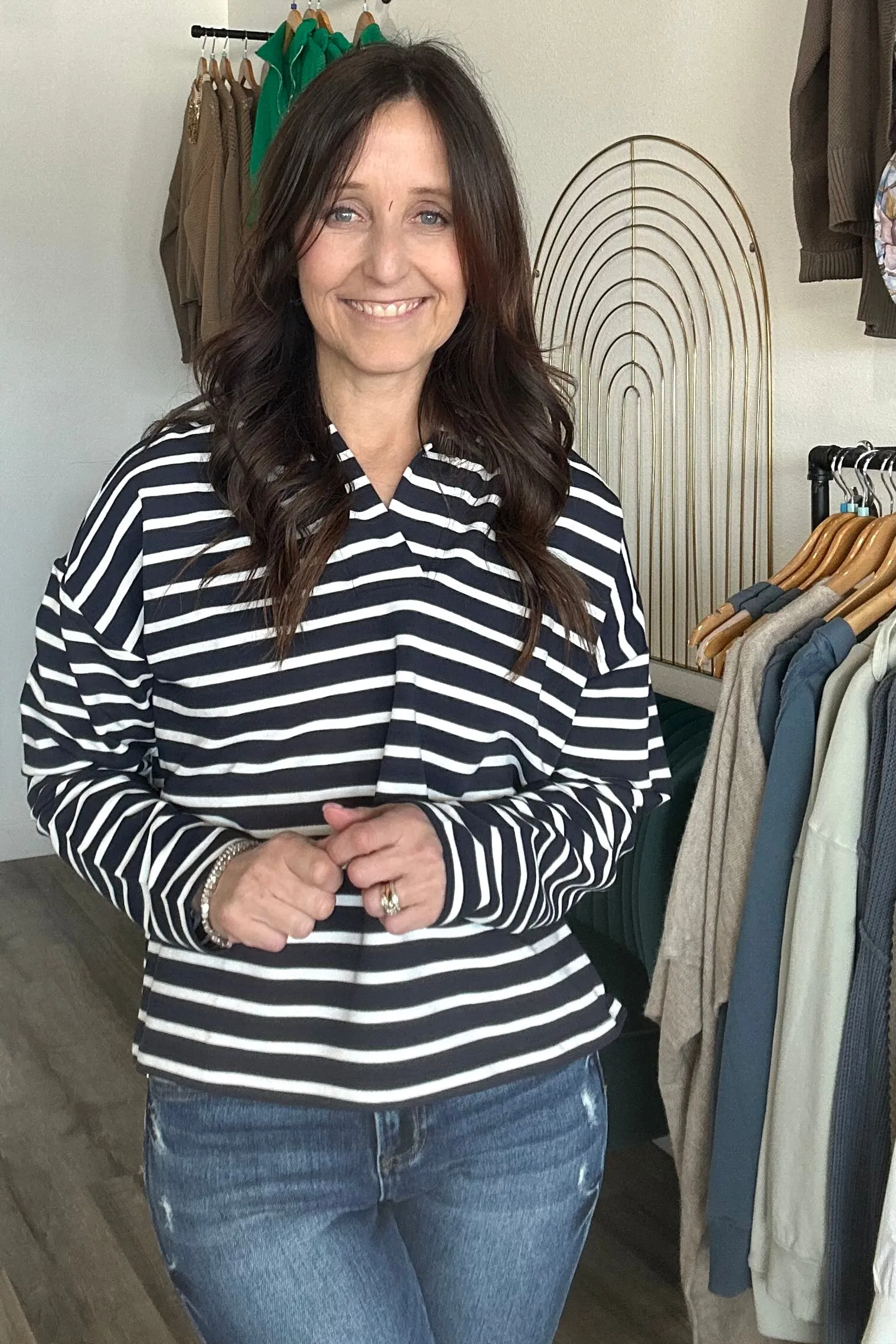 Luna Navy/White V Neck Hoodie