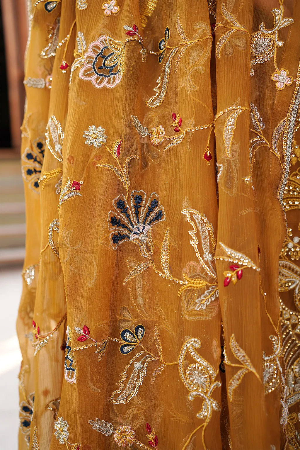 Luxury Embroidered Pakistani Kameez Salwar Suit in Golden Yellow Shade