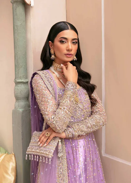 Luxury Lilac Embroidered Pakistani Wedding Dress in Pishwas Sharara Style