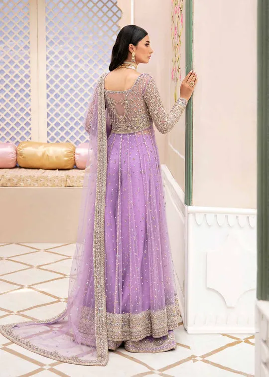Luxury Lilac Embroidered Pakistani Wedding Dress in Pishwas Sharara Style