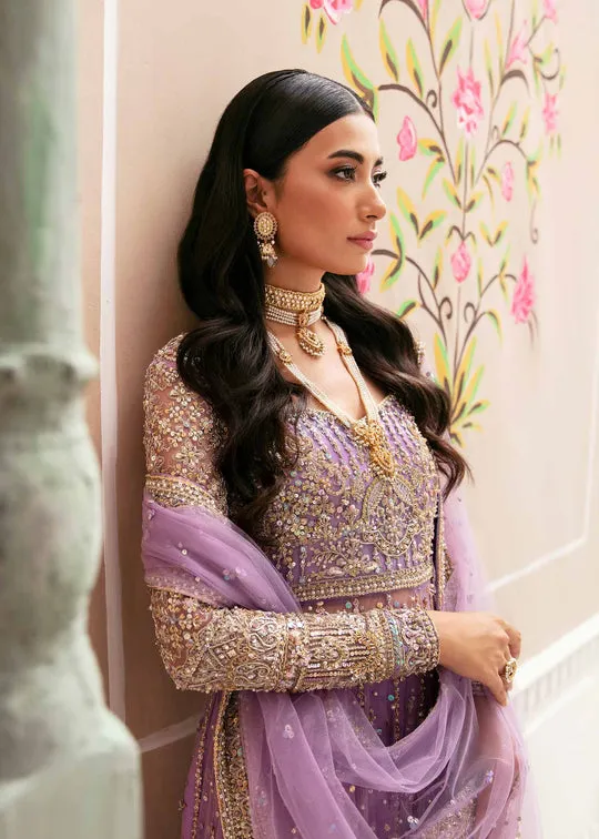 Luxury Lilac Embroidered Pakistani Wedding Dress in Pishwas Sharara Style