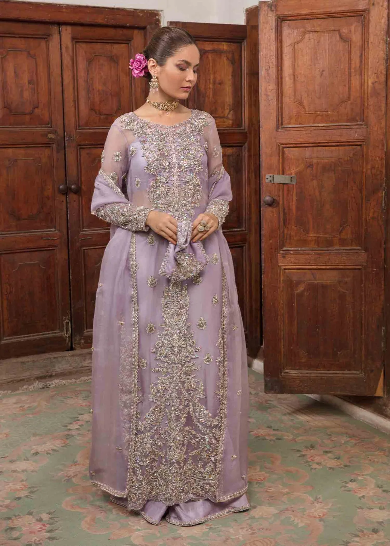 Luxury Pastel Lilac Embroidered Pakistani Wedding Dress Kameez Sharara