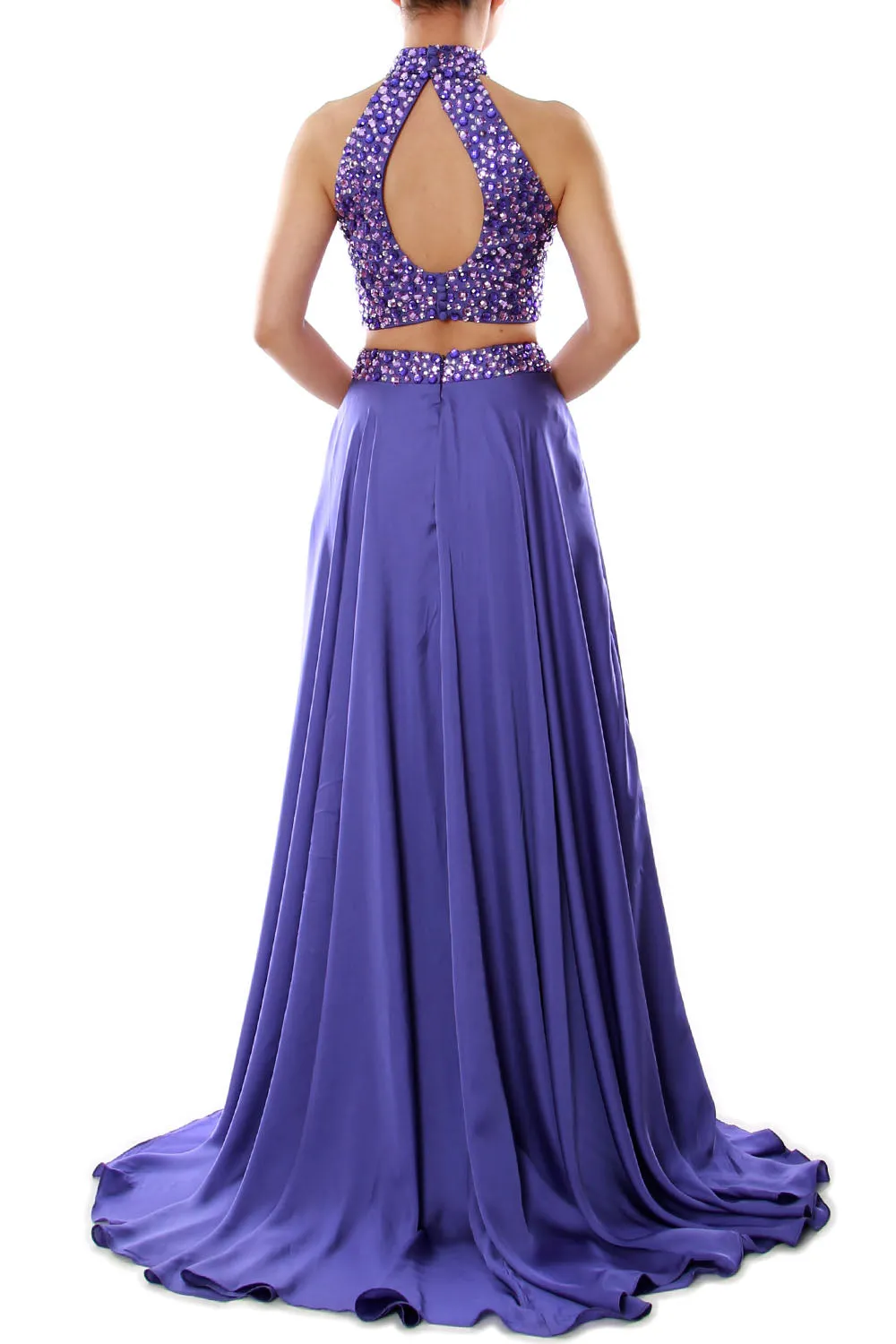 MACloth Women Two Piece Prom Dress High Neck Chiffon Long Formal Evening Gown