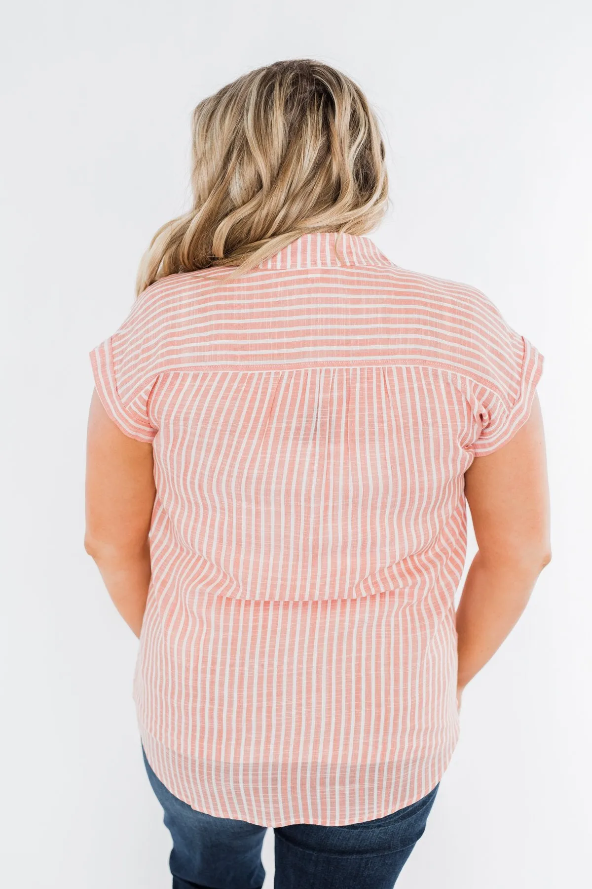 Make Living Fun Striped Button Top- Peach