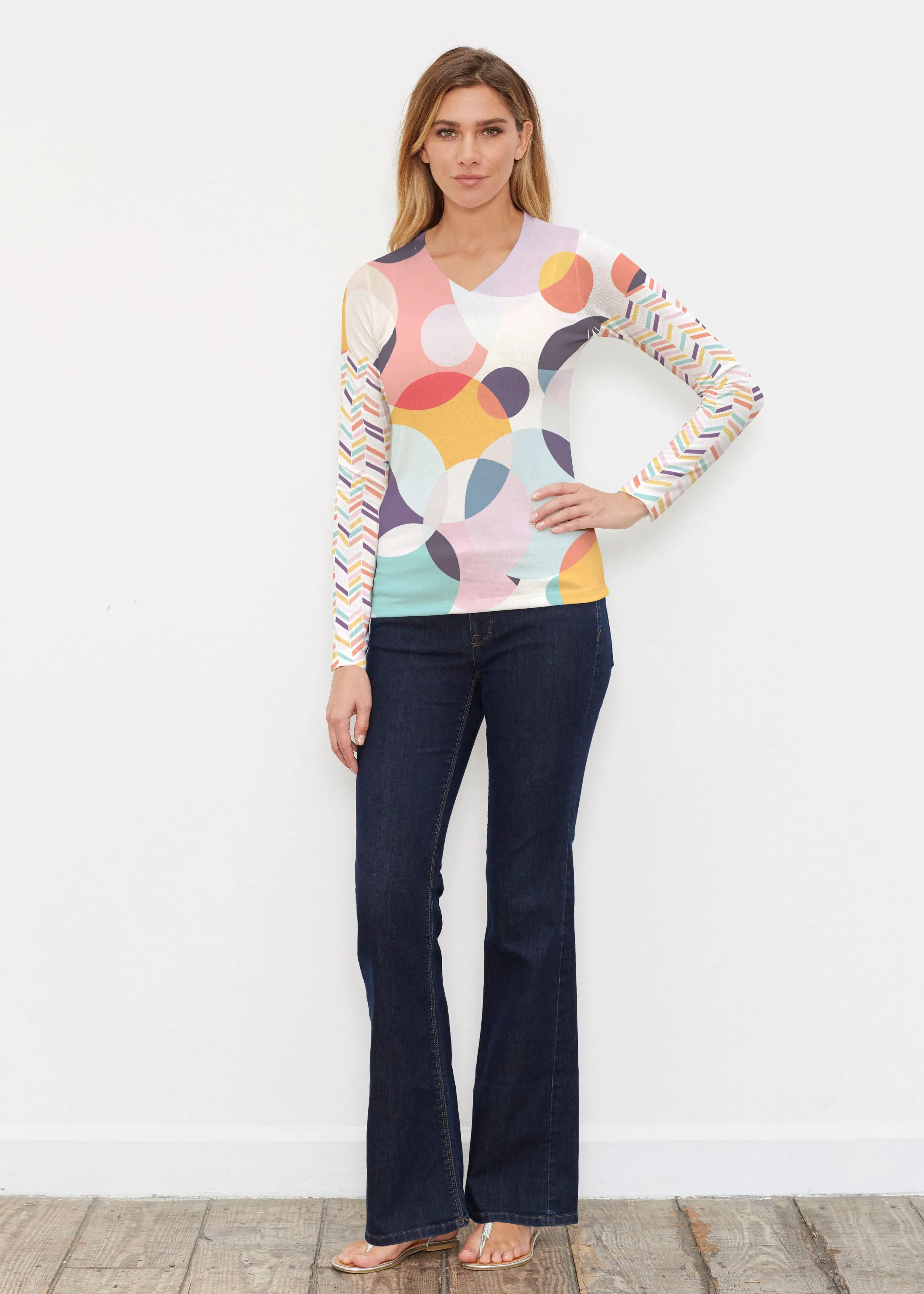 Marble Chevron (25065) ~ Butterknit Long Sleeve V-Neck Top