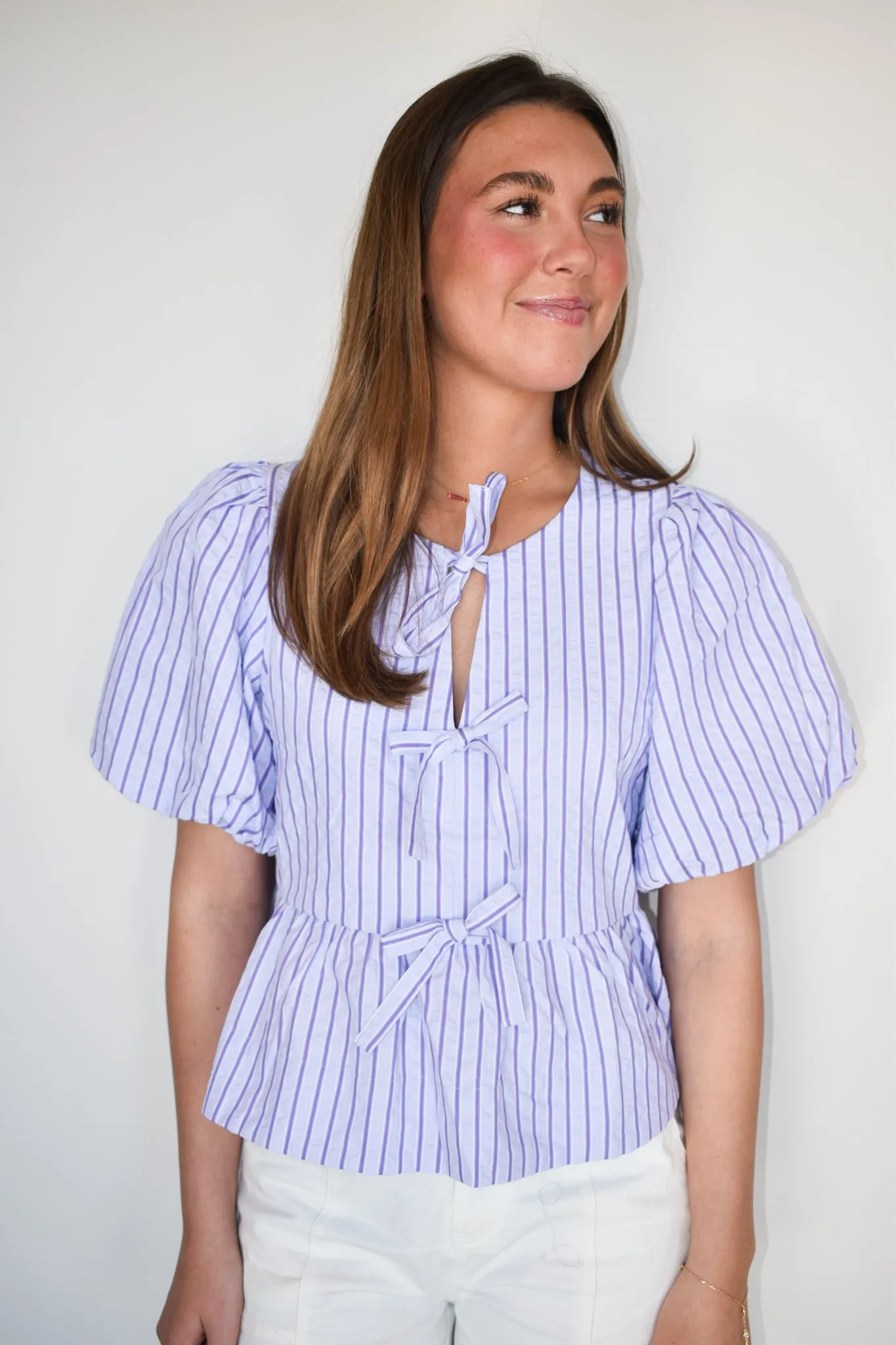 Marren Stripe Babydoll Blouse- Lavender