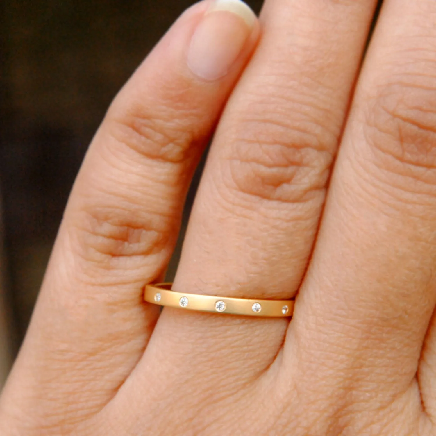 Matte Finish 2mm Diamond Wedding Band with 5 Flush Set Diamonds