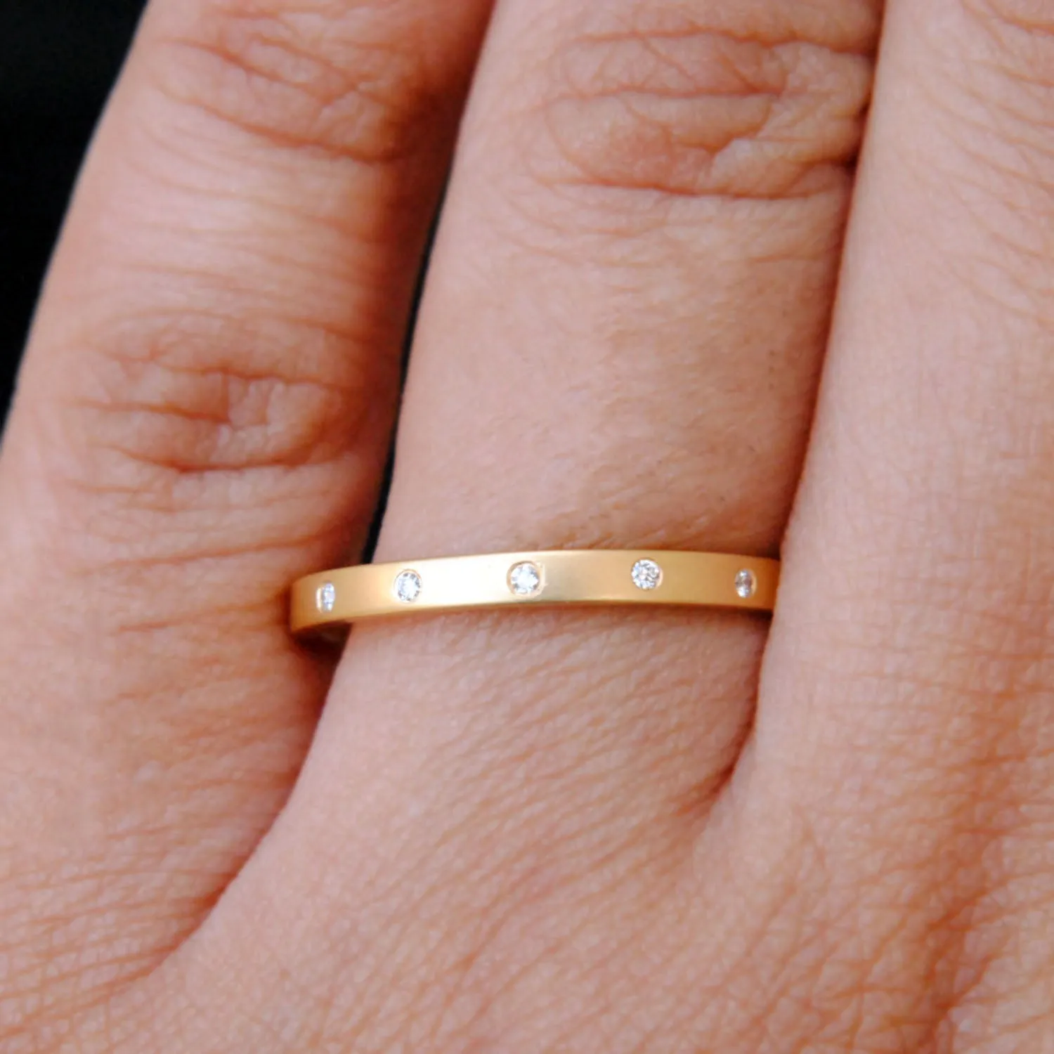 Matte Finish 2mm Diamond Wedding Band with 5 Flush Set Diamonds
