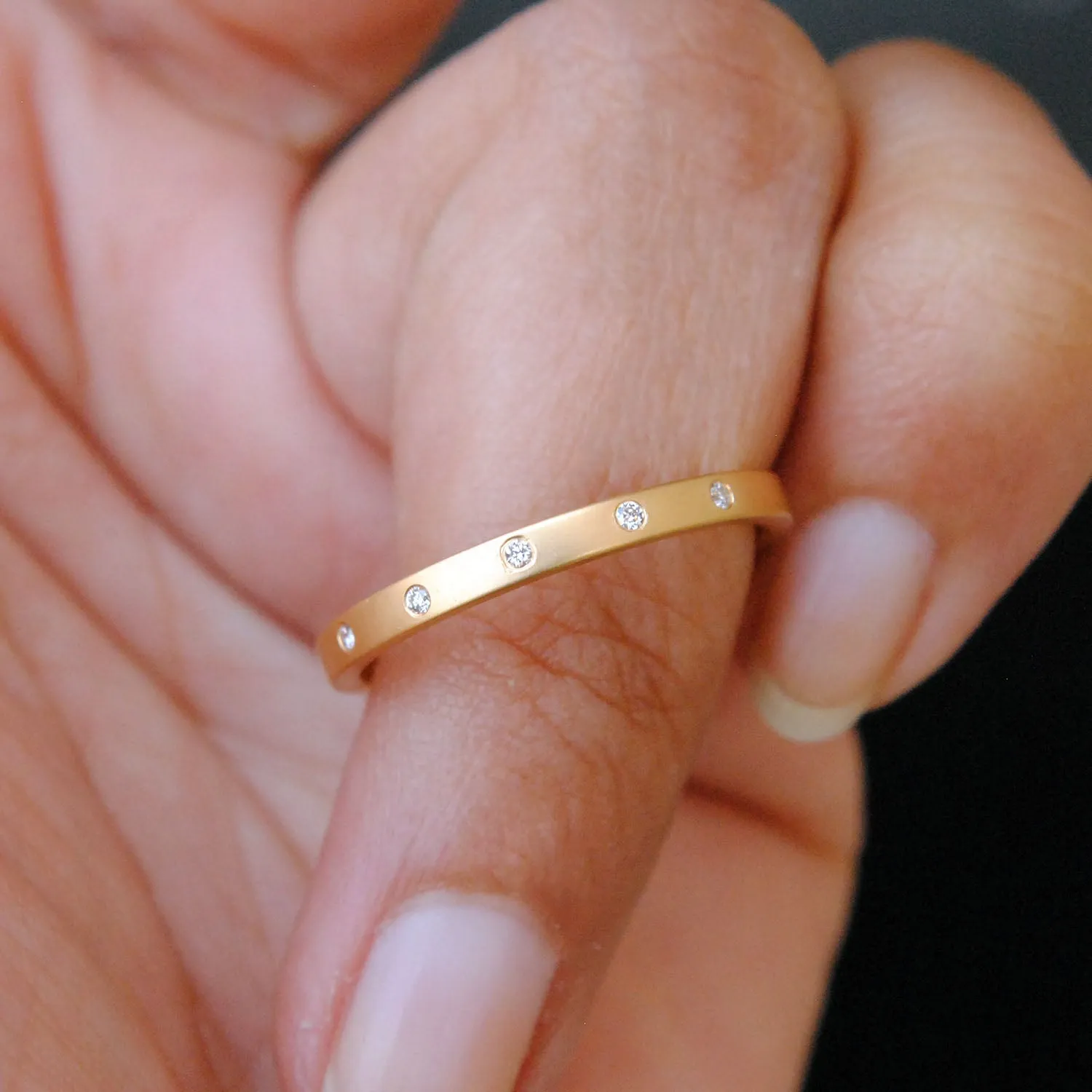 Matte Finish 2mm Diamond Wedding Band with 5 Flush Set Diamonds