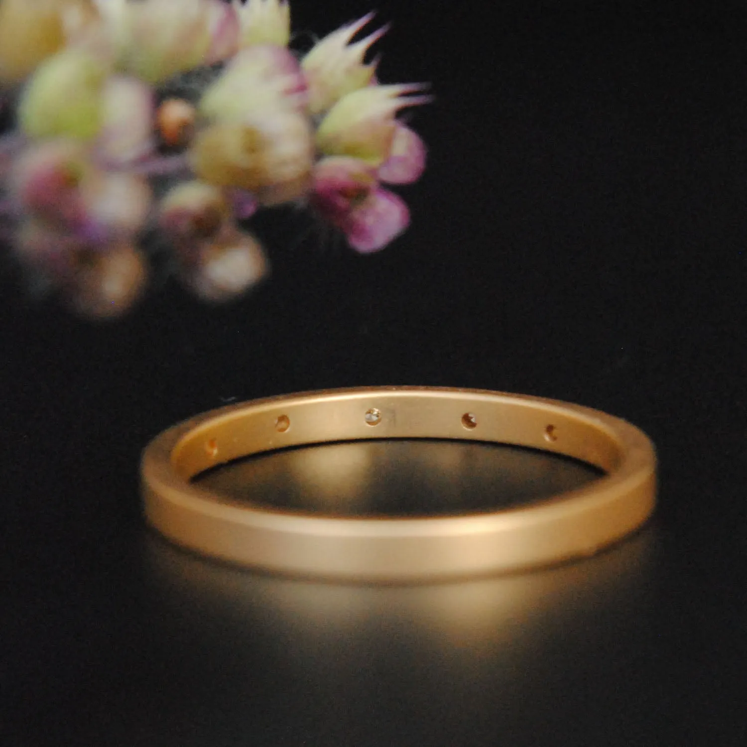Matte Finish 2mm Diamond Wedding Band with 5 Flush Set Diamonds