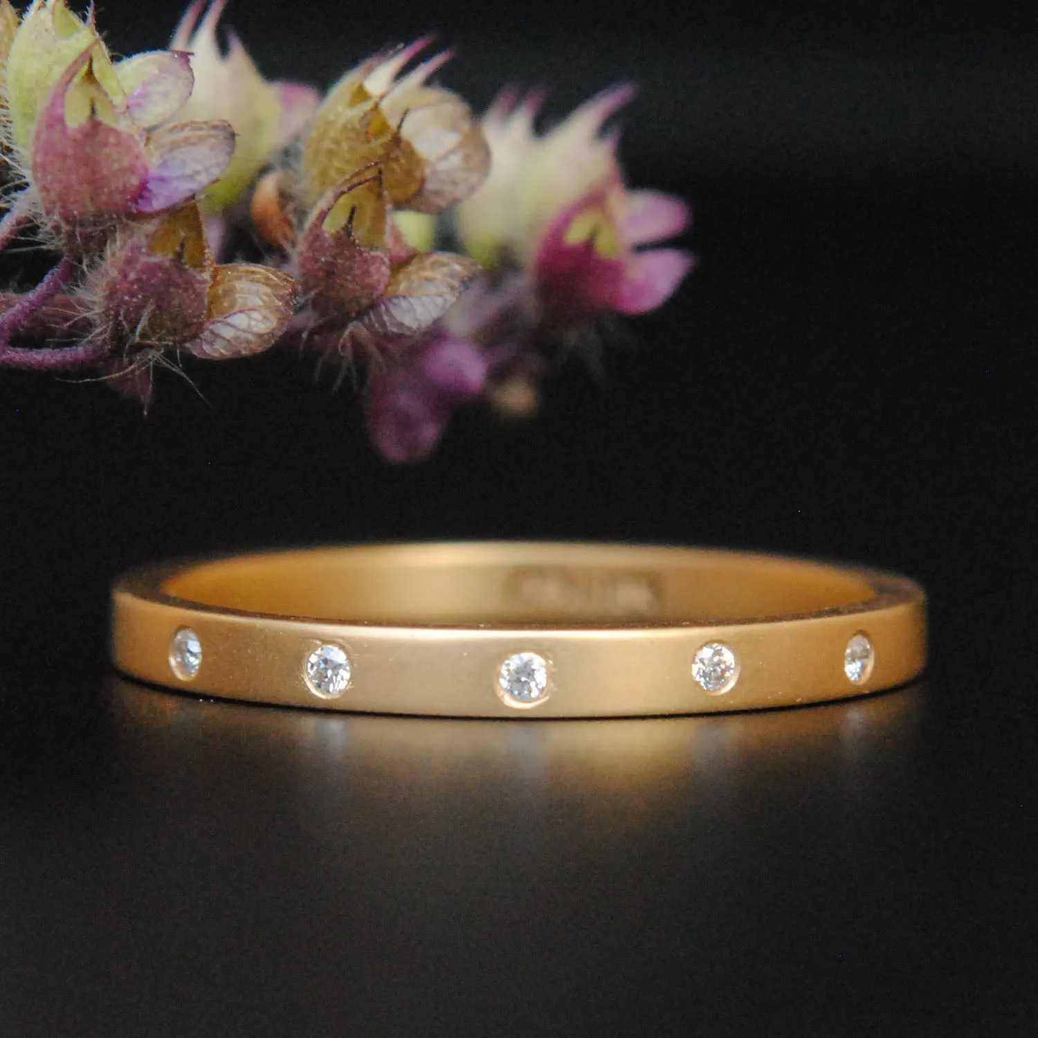 Matte Finish 2mm Diamond Wedding Band with 5 Flush Set Diamonds