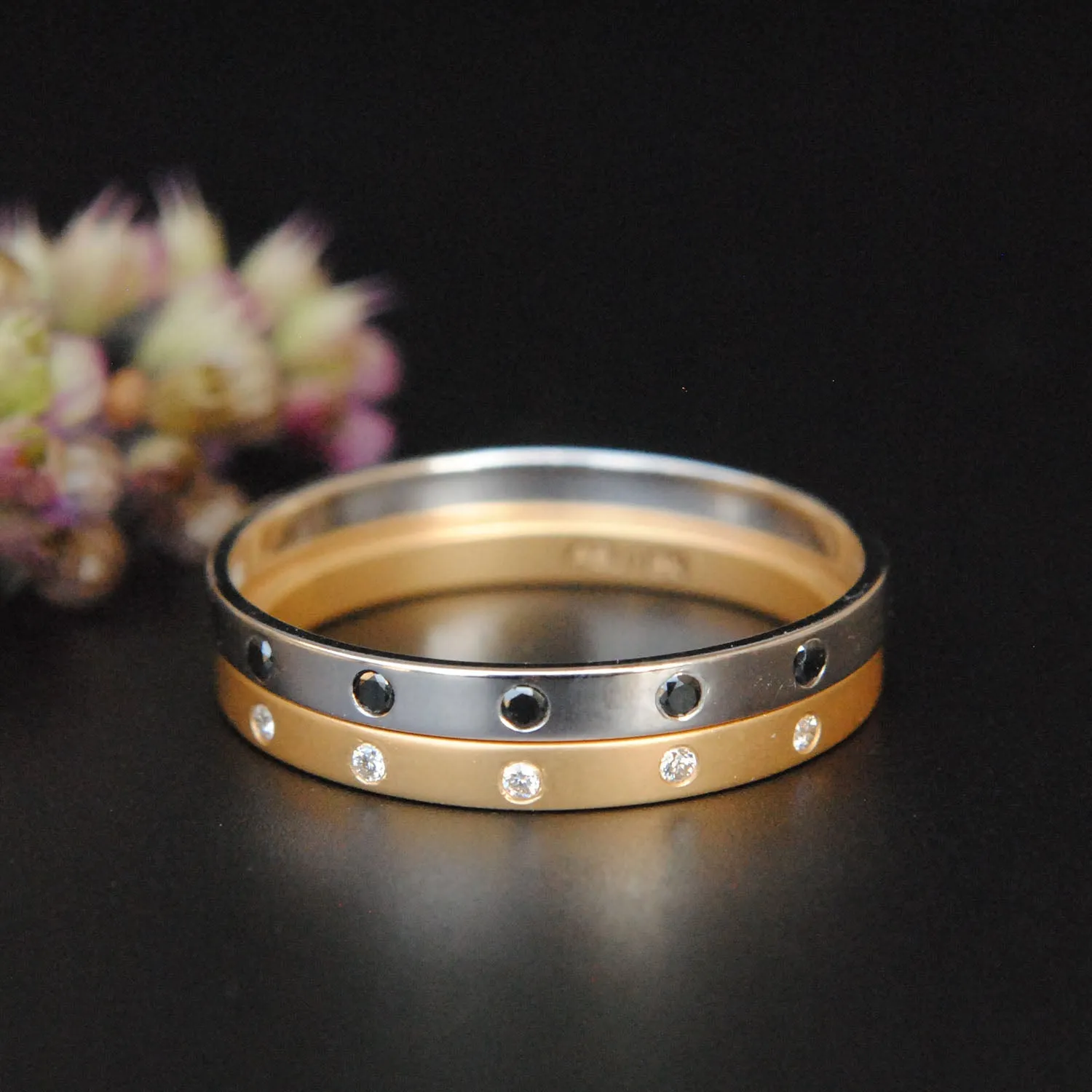 Matte Finish 2mm Diamond Wedding Band with 5 Flush Set Diamonds