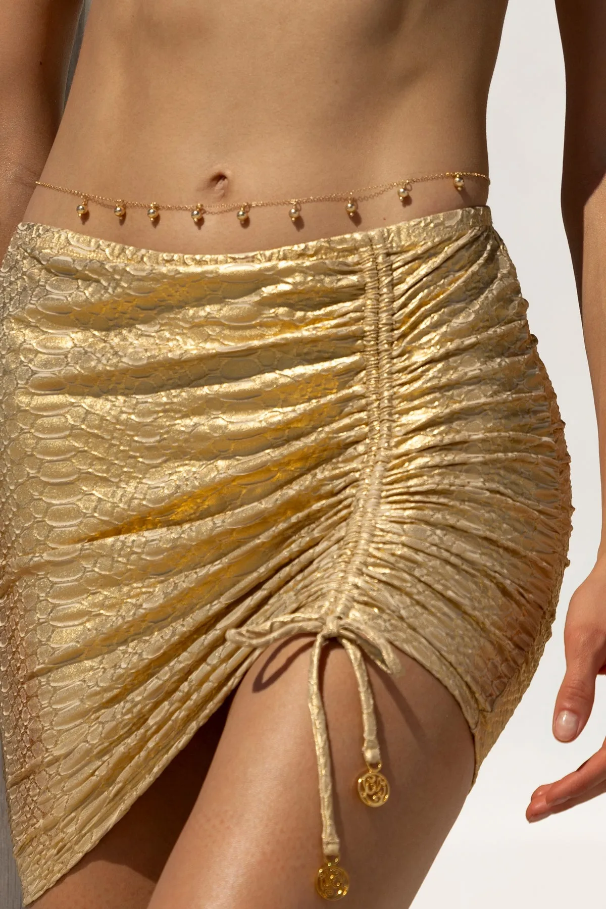MEDUSA - Triangle Halter Top & Scrunch Up Mini Skirt • Gold