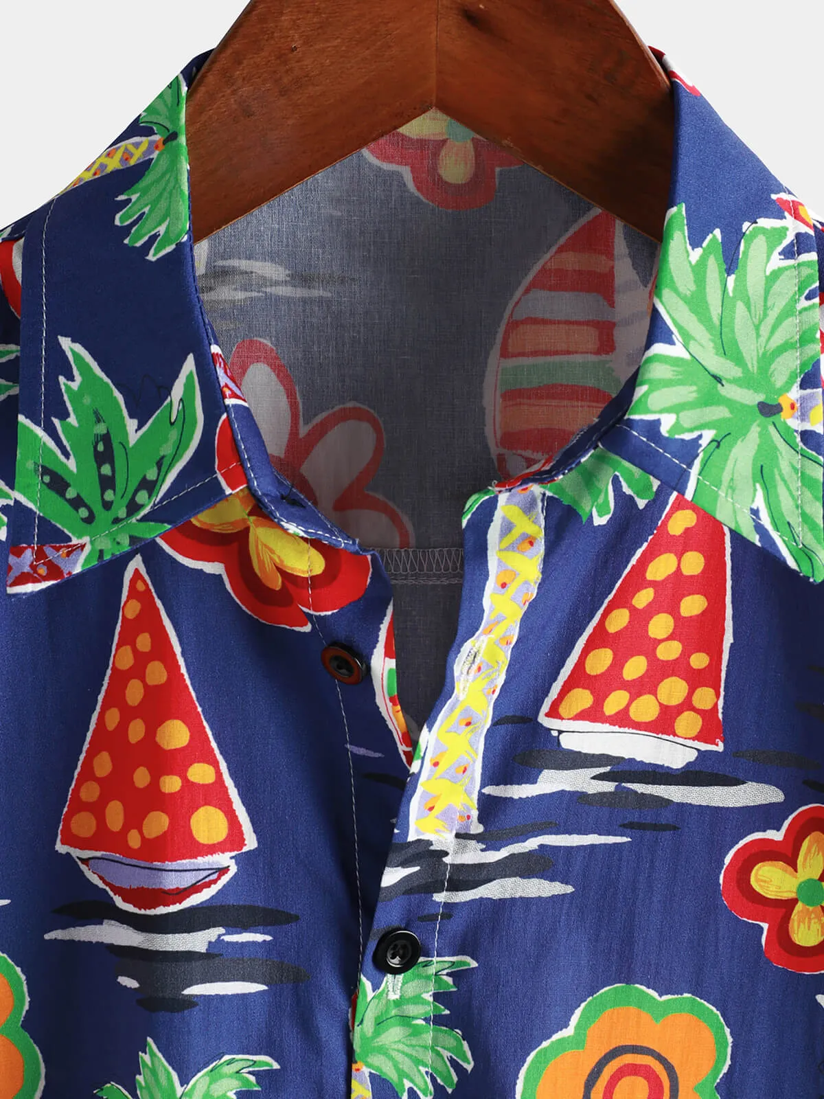Men‘s 100% Cotton Tropical Summer Beach Short Sleeve Button Shirt