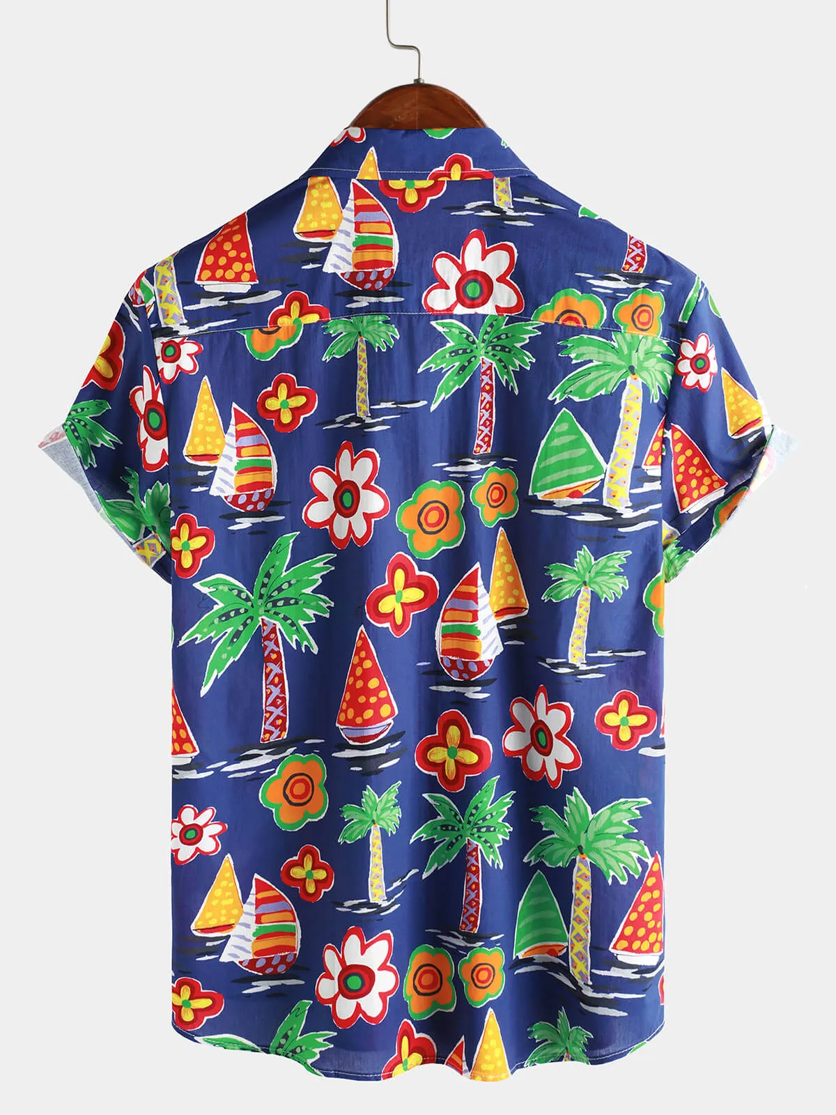 Men‘s 100% Cotton Tropical Summer Beach Short Sleeve Button Shirt
