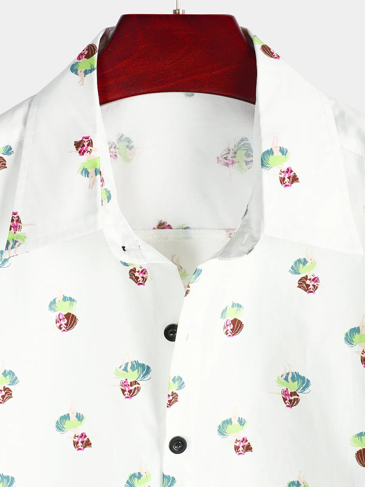 Men's Beauty Print Button Up Short Sleeve Cotton White Hawaiian Shirt