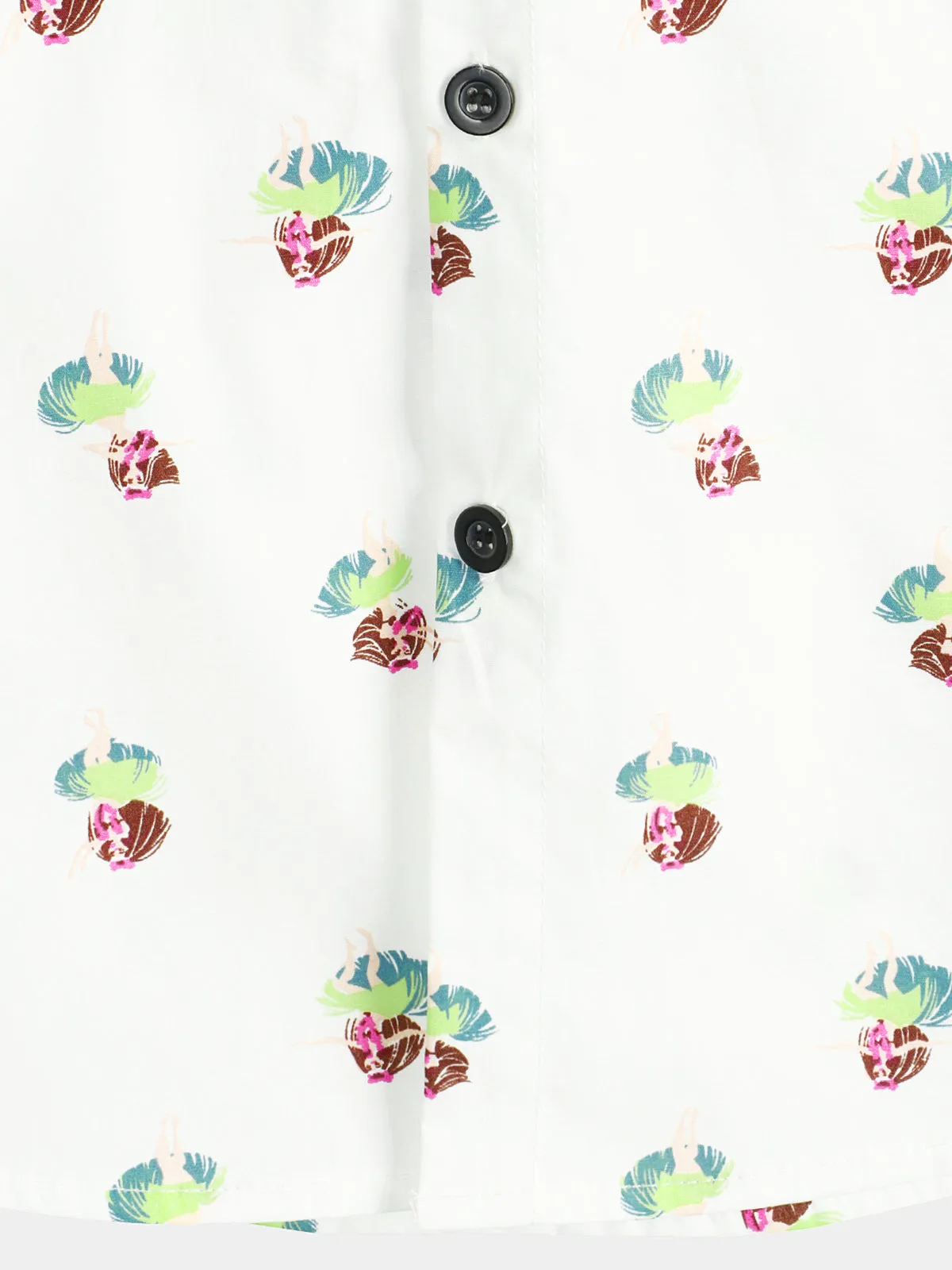 Men's Beauty Print Button Up Short Sleeve Cotton White Hawaiian Shirt
