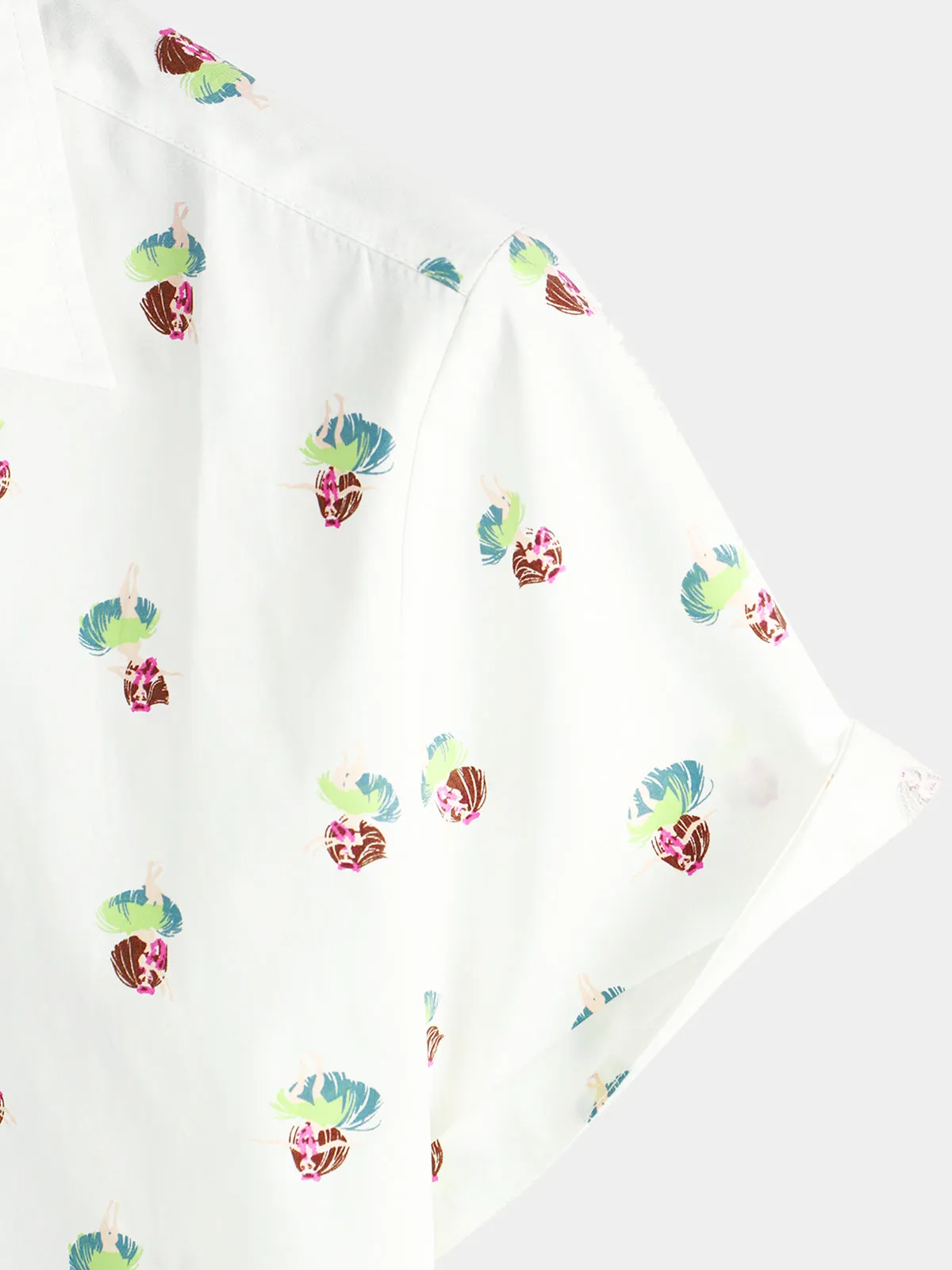 Men's Beauty Print Button Up Short Sleeve Cotton White Hawaiian Shirt