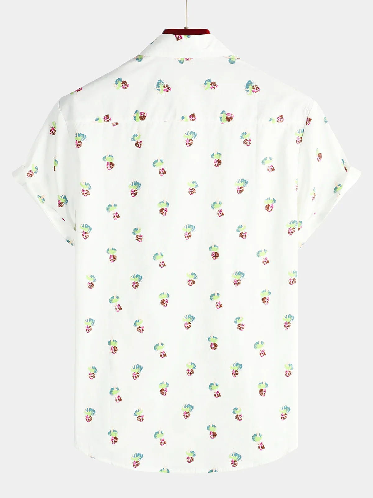 Men's Beauty Print Button Up Short Sleeve Cotton White Hawaiian Shirt