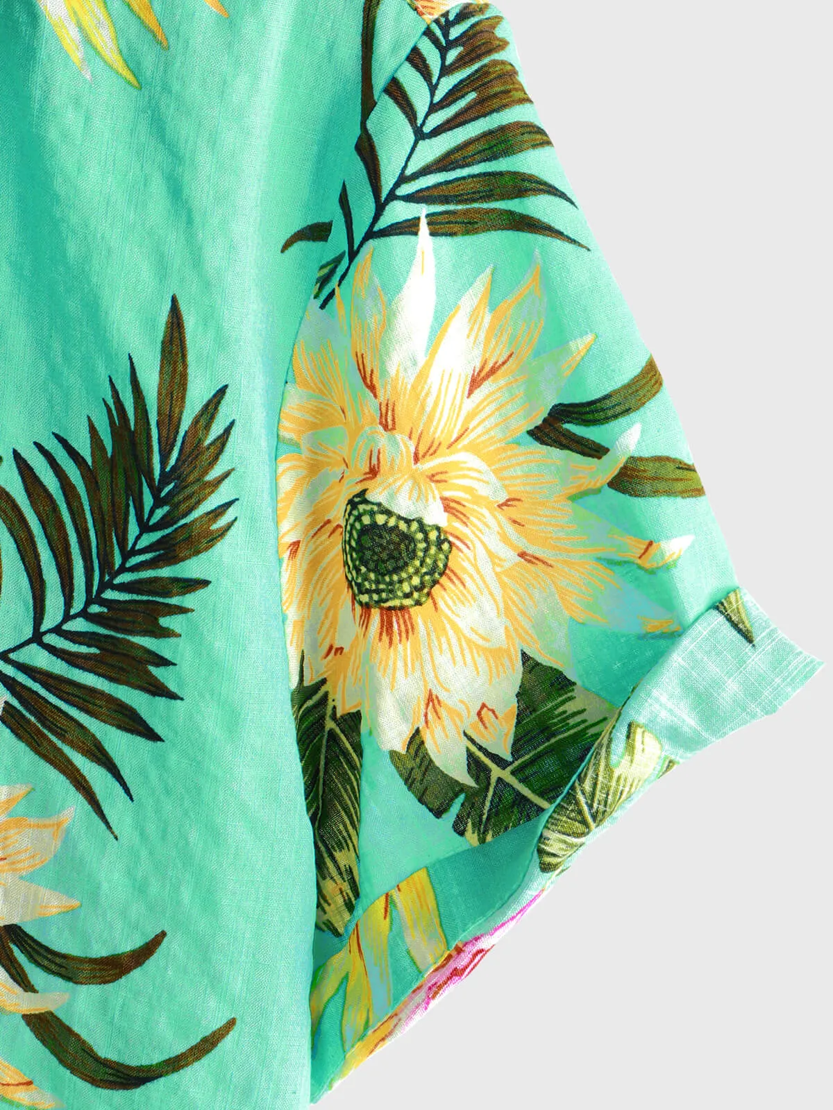 Men's Casual Tropical Floral Print Light Green Hawaiian Holiday Short Sleeve Shirt