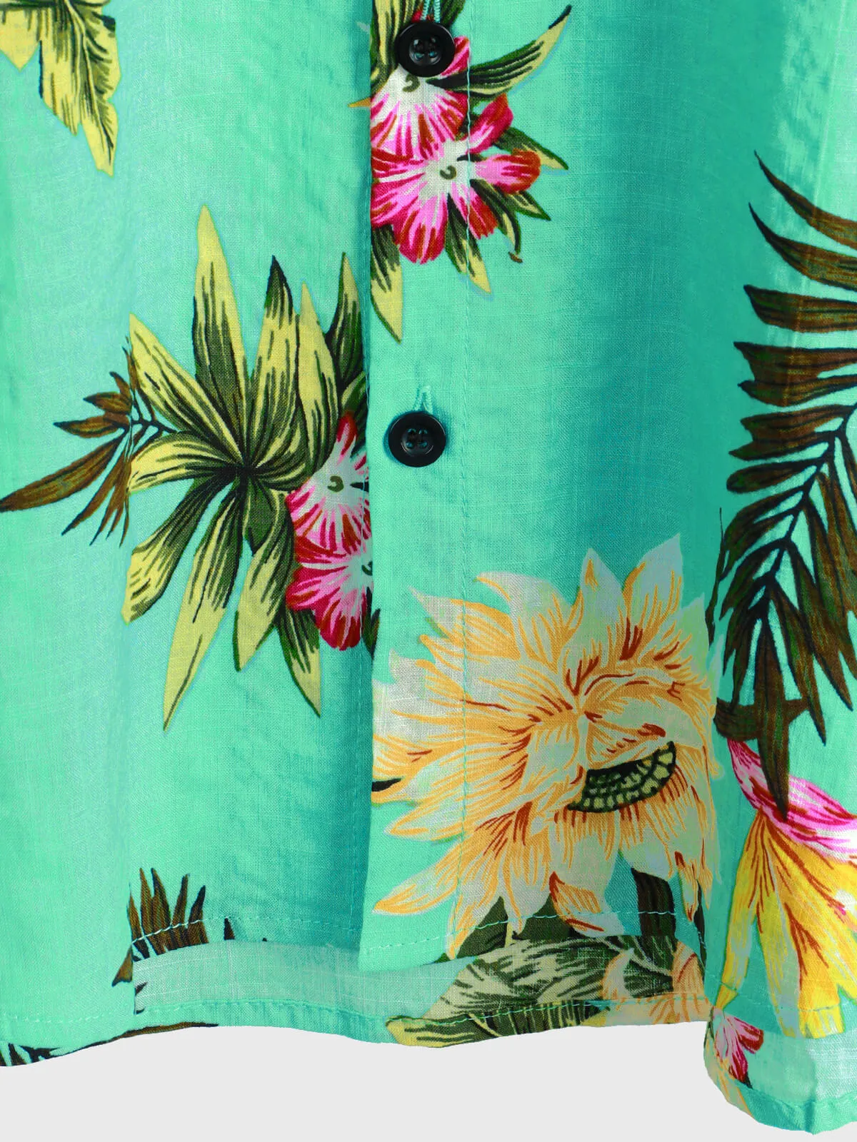 Men's Casual Tropical Floral Print Light Green Hawaiian Holiday Short Sleeve Shirt
