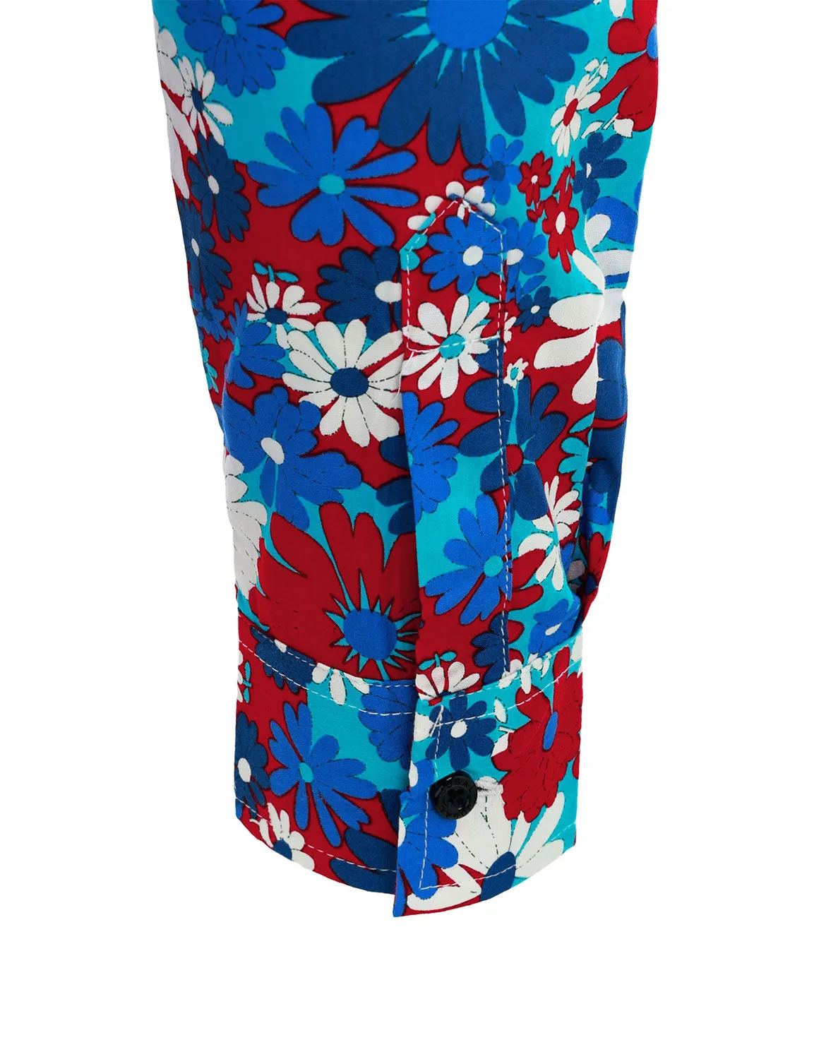 Men's Cotton Blue Floral Button Up Long Sleeve Shirt