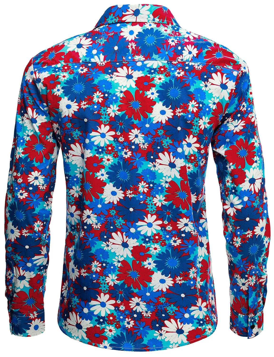 Men's Cotton Blue Floral Button Up Long Sleeve Shirt
