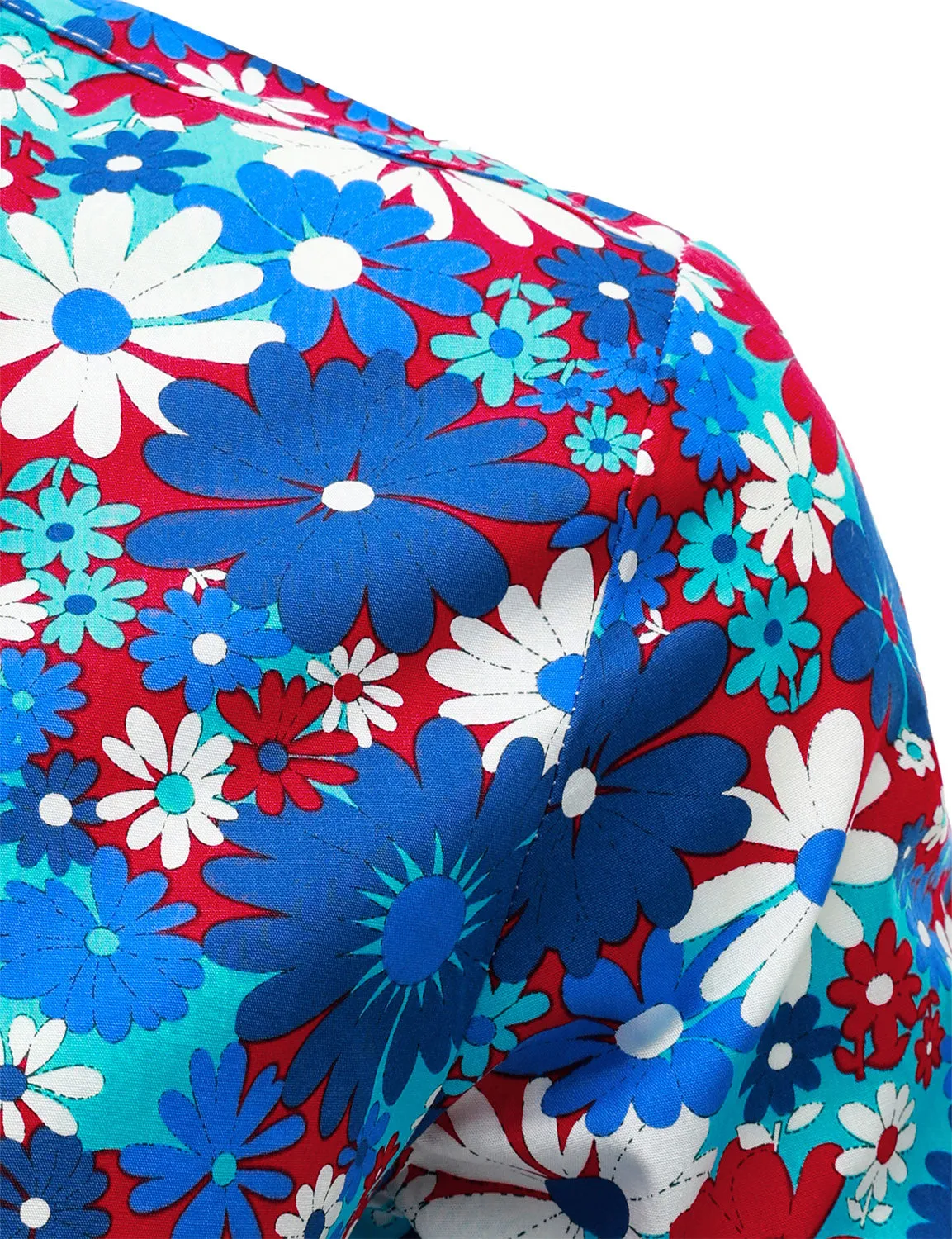Men's Cotton Blue Floral Button Up Long Sleeve Shirt