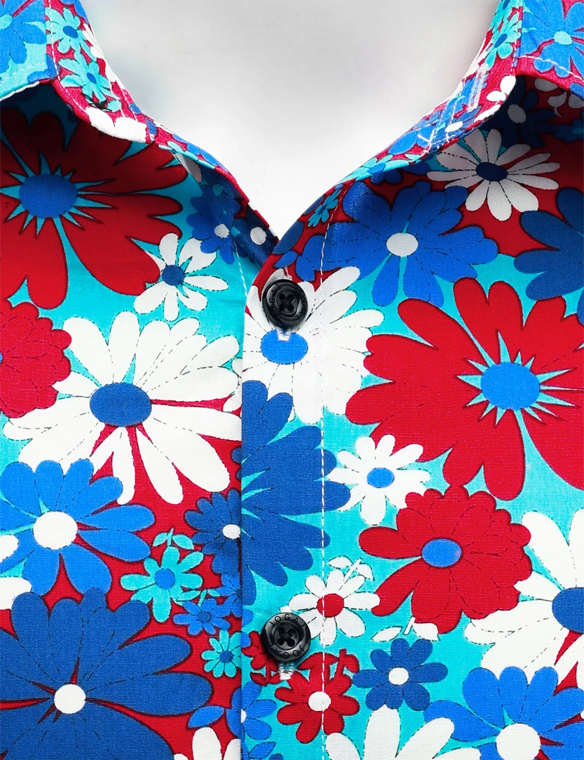 Men's Cotton Blue Floral Button Up Long Sleeve Shirt