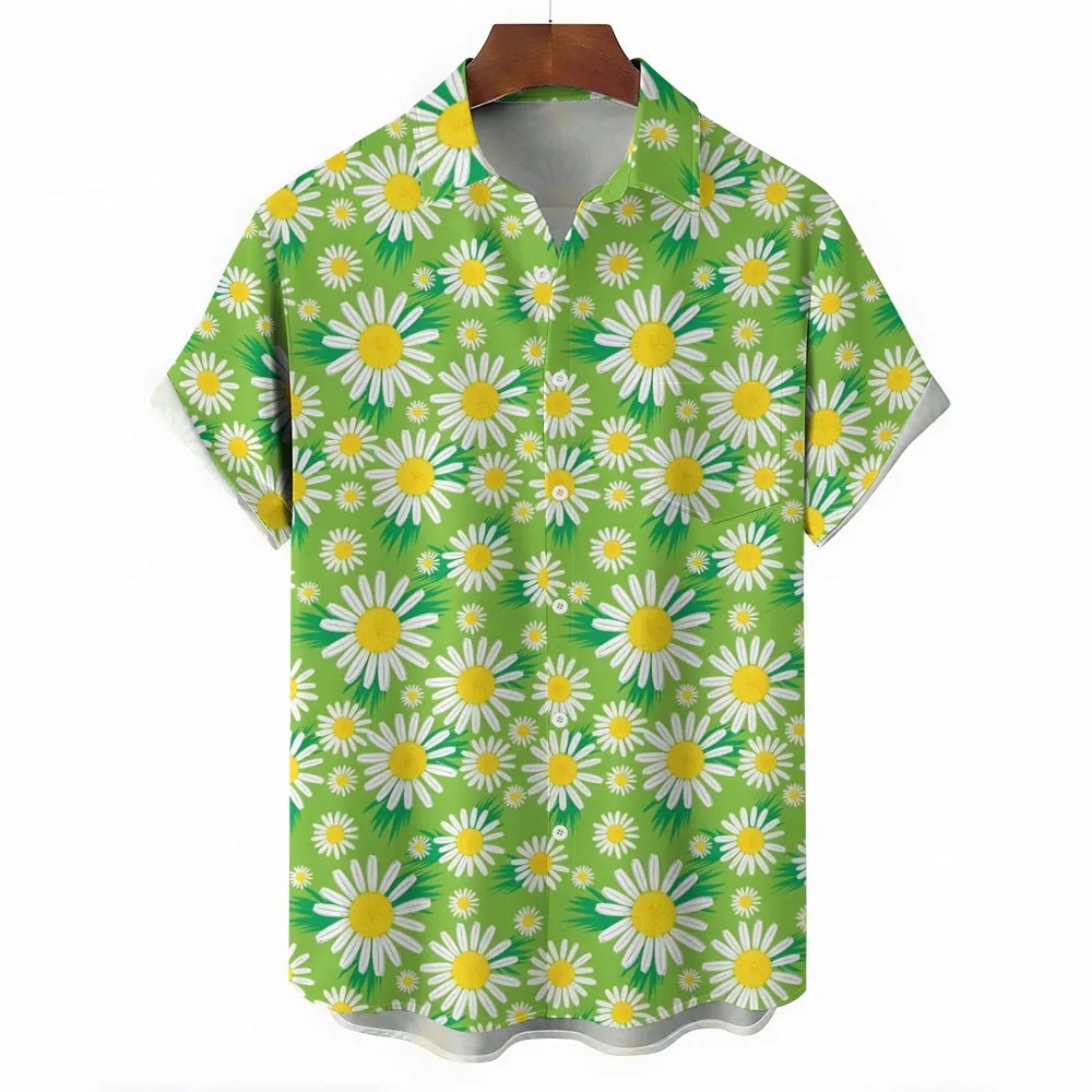 Men's Daisy Print Hawaiian Casual Short Sleeve Shirt 2404000537
